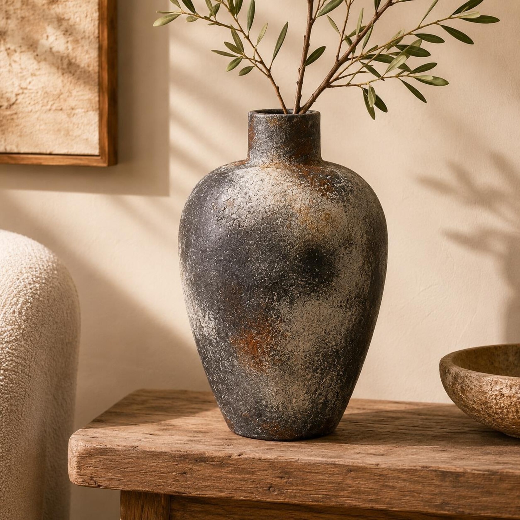Deco Marche 20451 Dark Gray Ceramic Wide Textured Vase