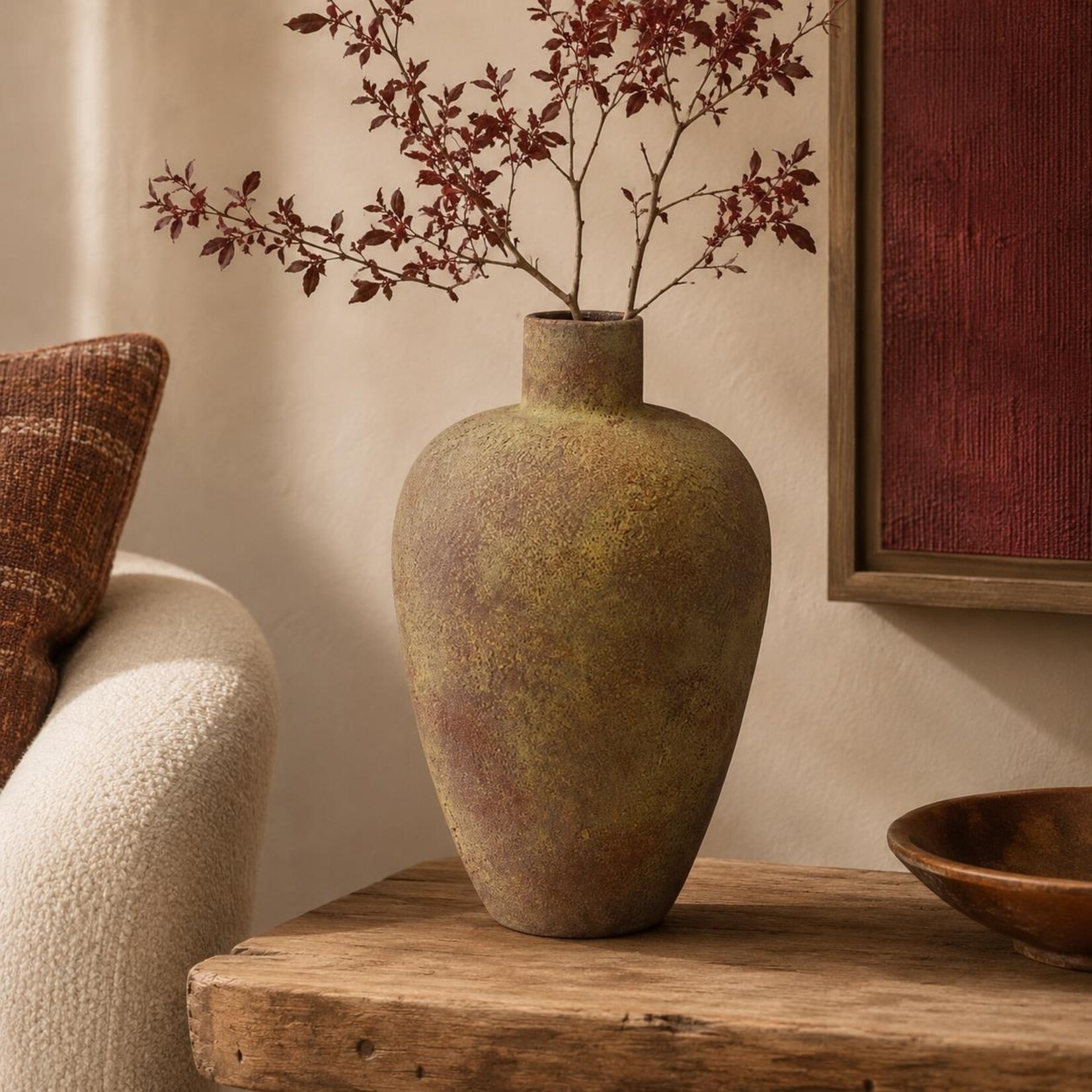 Deco Marche 20453 Red Ceramic Wide Vase with Yellow Shadings