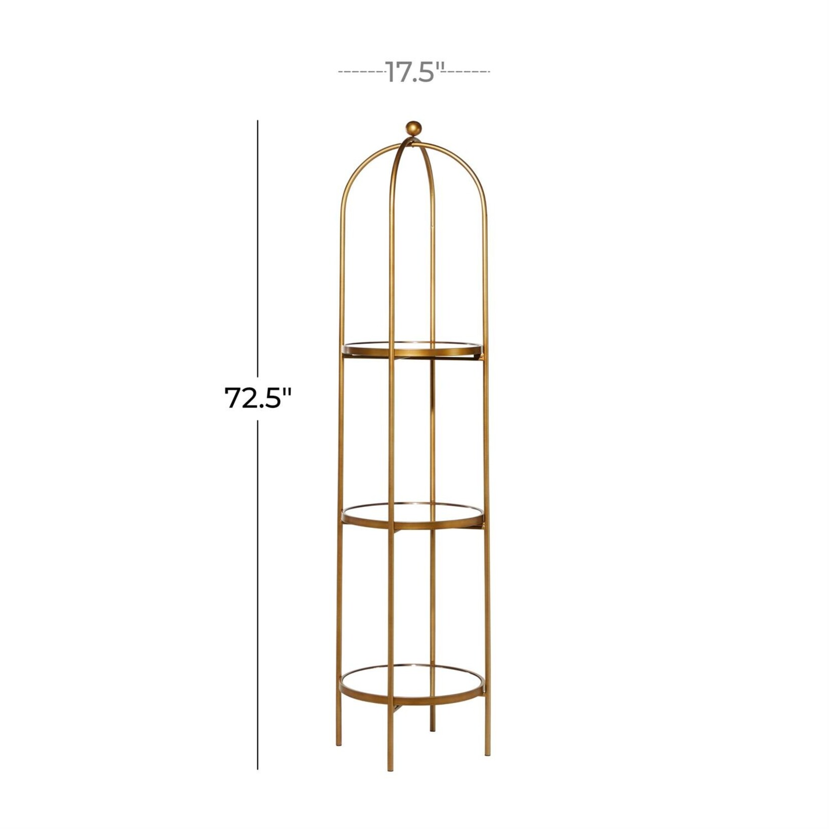 Deco Marche 43307 Gold Metal 3 Shelf Storage Unit with Mirror Shelves