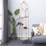 Deco Marche 43307 Gold Metal 3 Shelf Storage Unit with Mirror Shelves