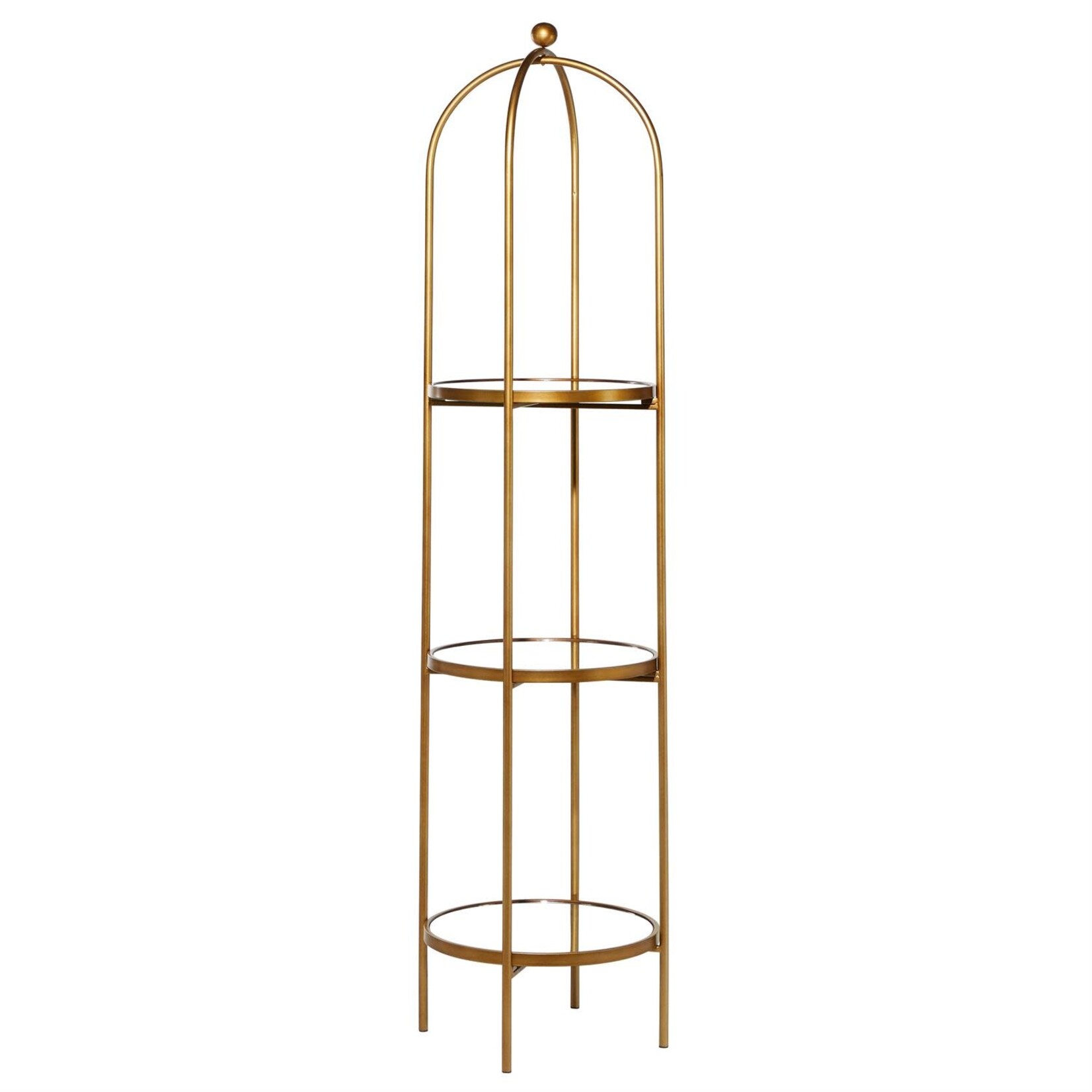 Deco Marche 43307 Gold Metal 3 Shelf Storage Unit with Mirror Shelves