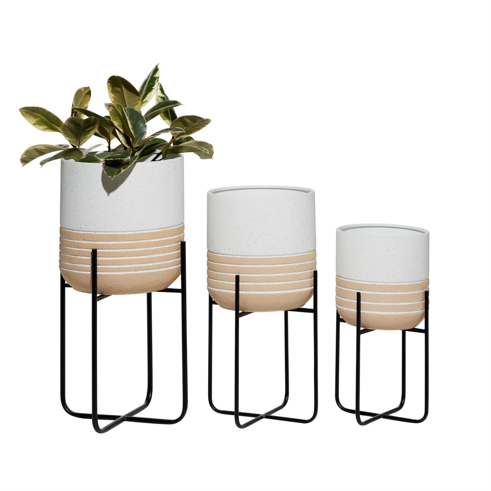 Deco Marche White Metal Planter w/ Stand, S/3 20", 24", 28"H