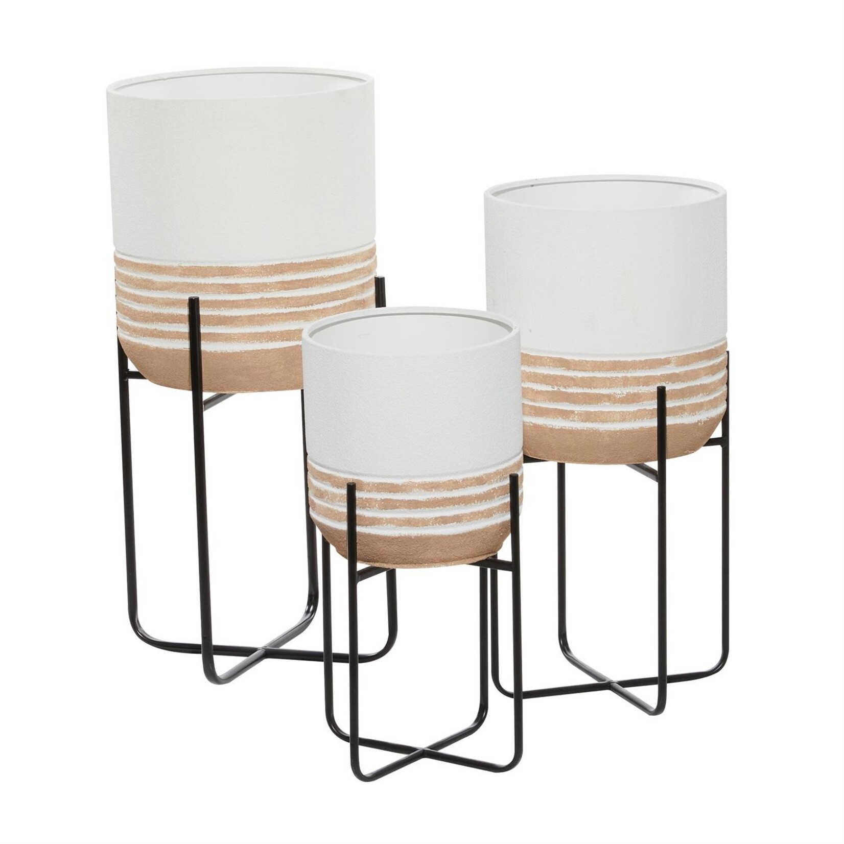 Deco Marche White Metal Planter w/ Stand, S/3 20", 24", 28"H