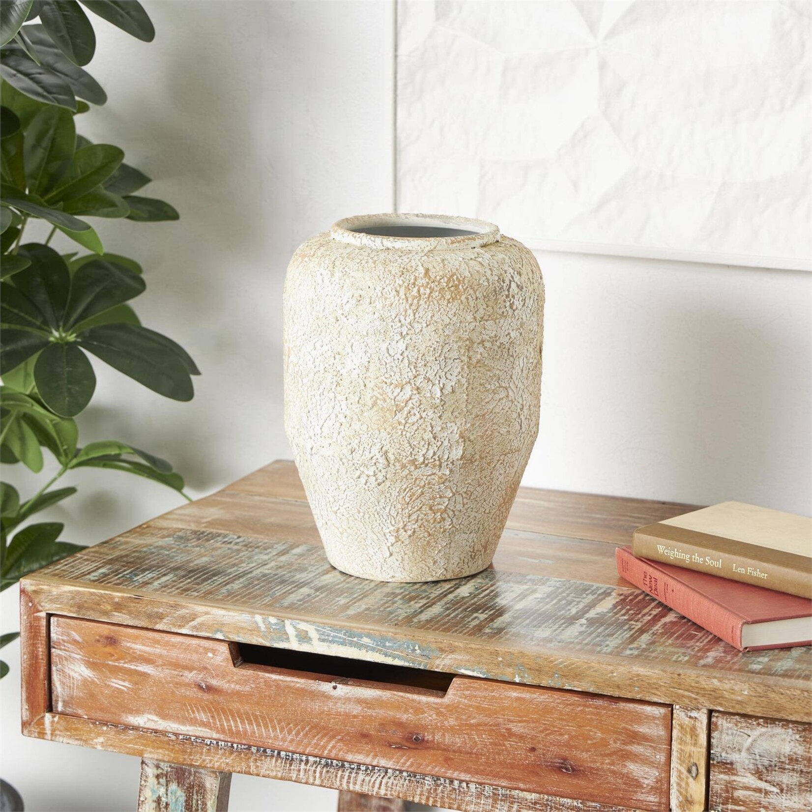 Deco Marche 43815 Beige Metal Antique Style Distressed Vase