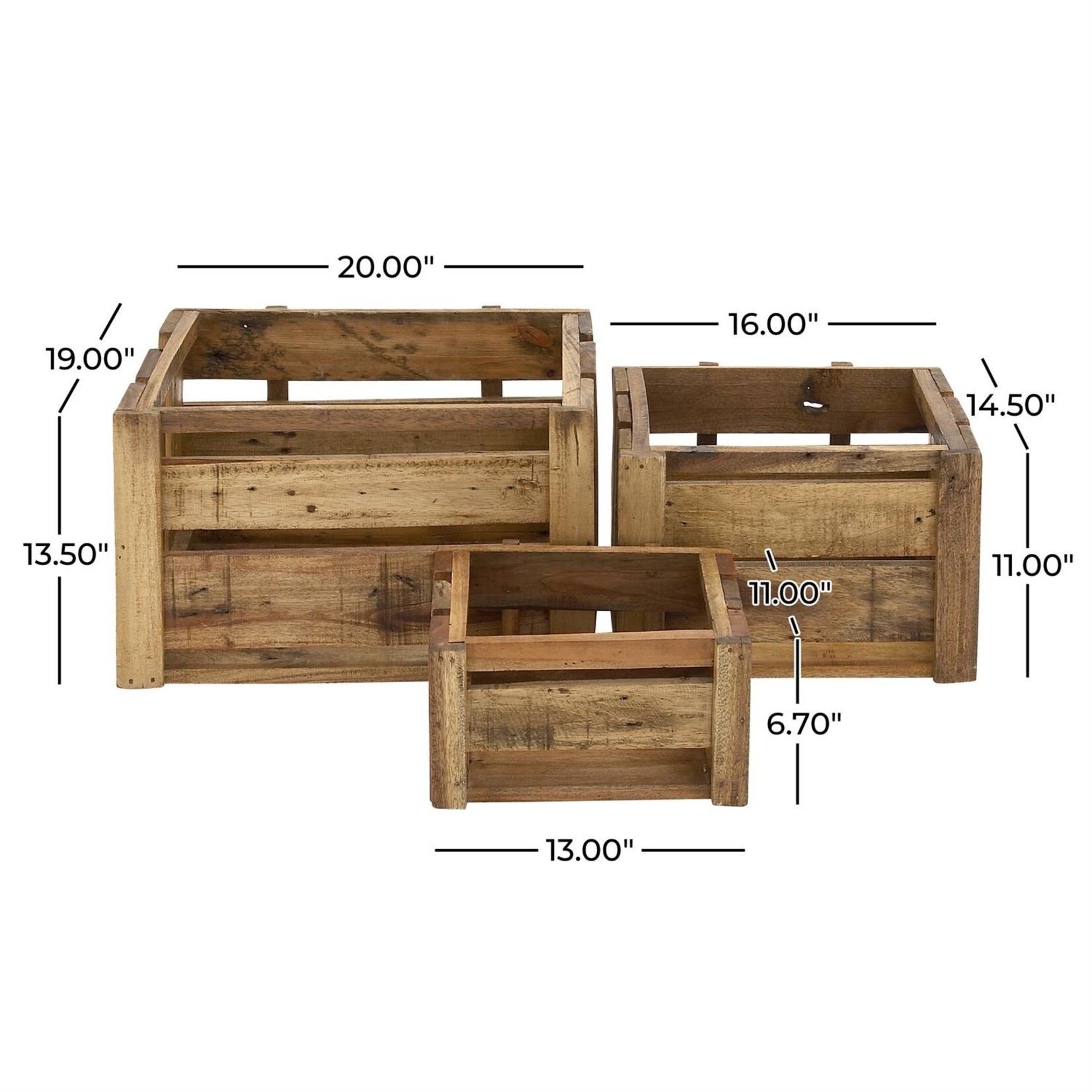 Deco Marche Brown Wood Functional Storage S/3 20", 16", 13"W