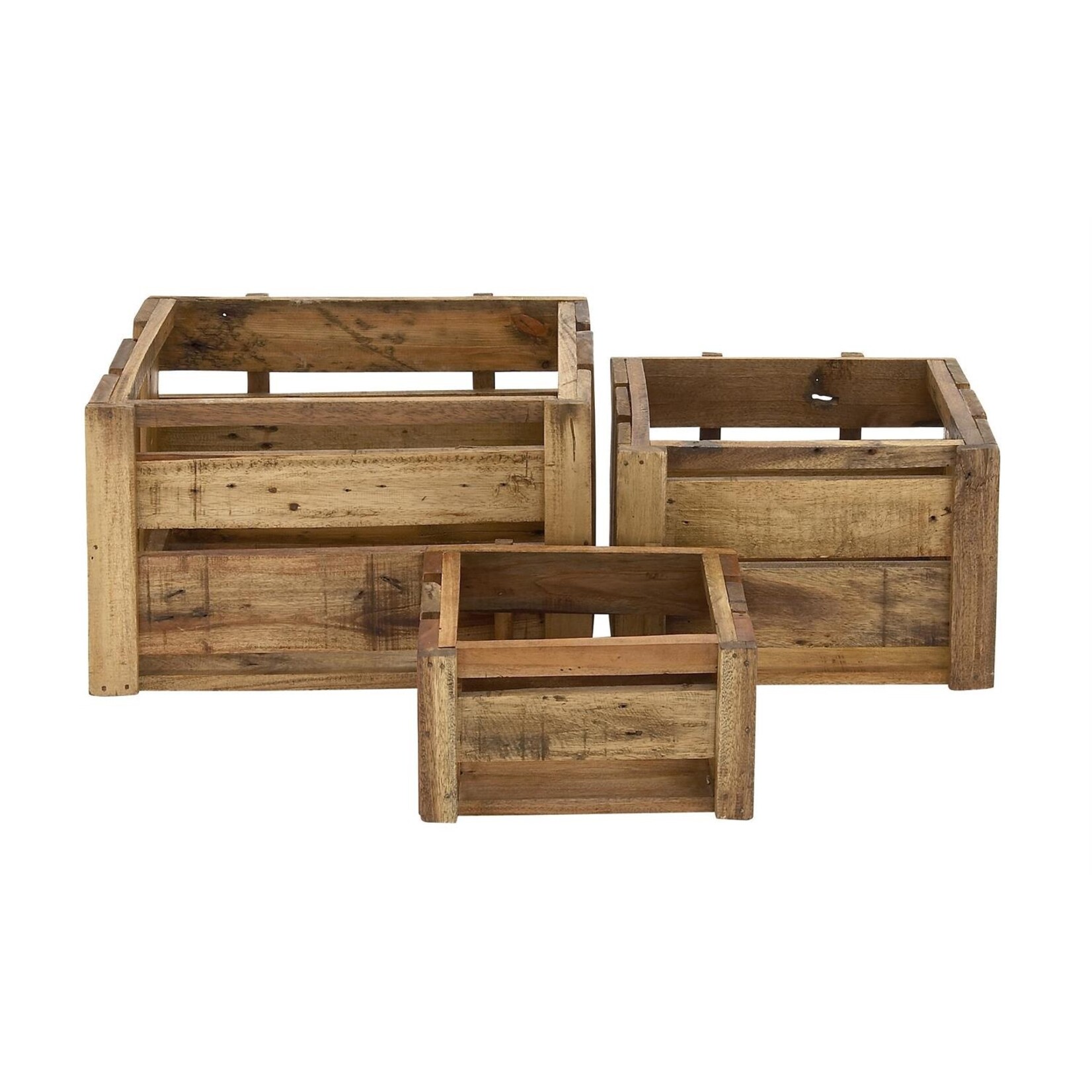 Deco Marche Brown Wood Functional Storage S/3 20", 16", 13"W