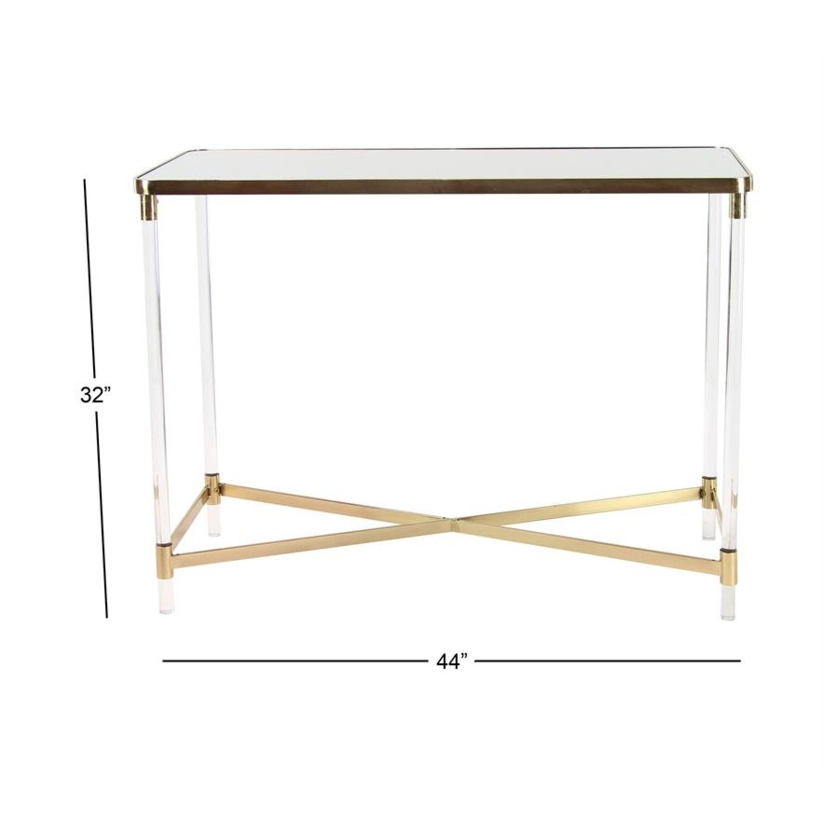 Deco Marche Gold Metal Rectangular Console Table with Mirrored Top and Acrylic Legs