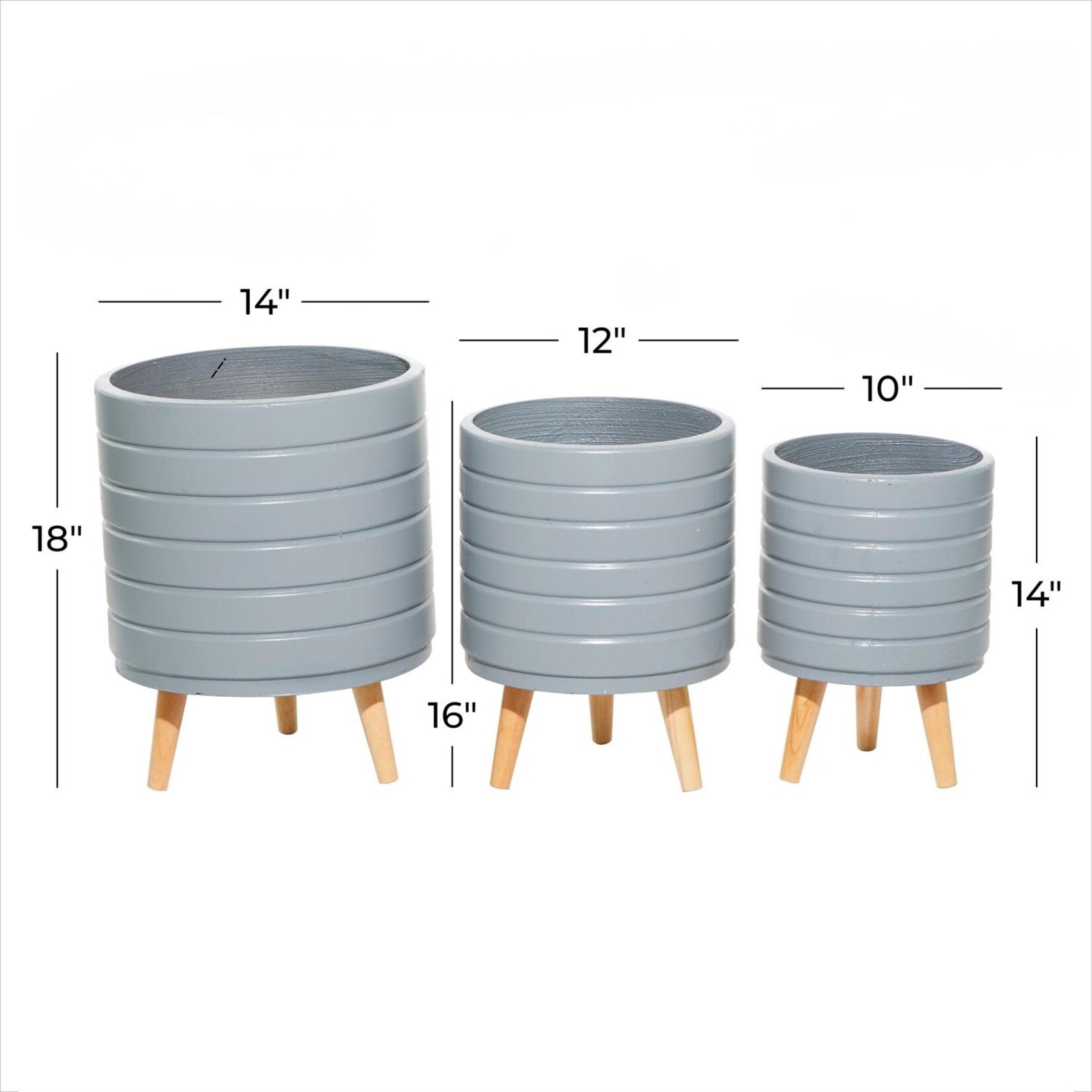 Deco Marche Gray Magnesium Oxide Planter, S/3 14", 16", 18"H