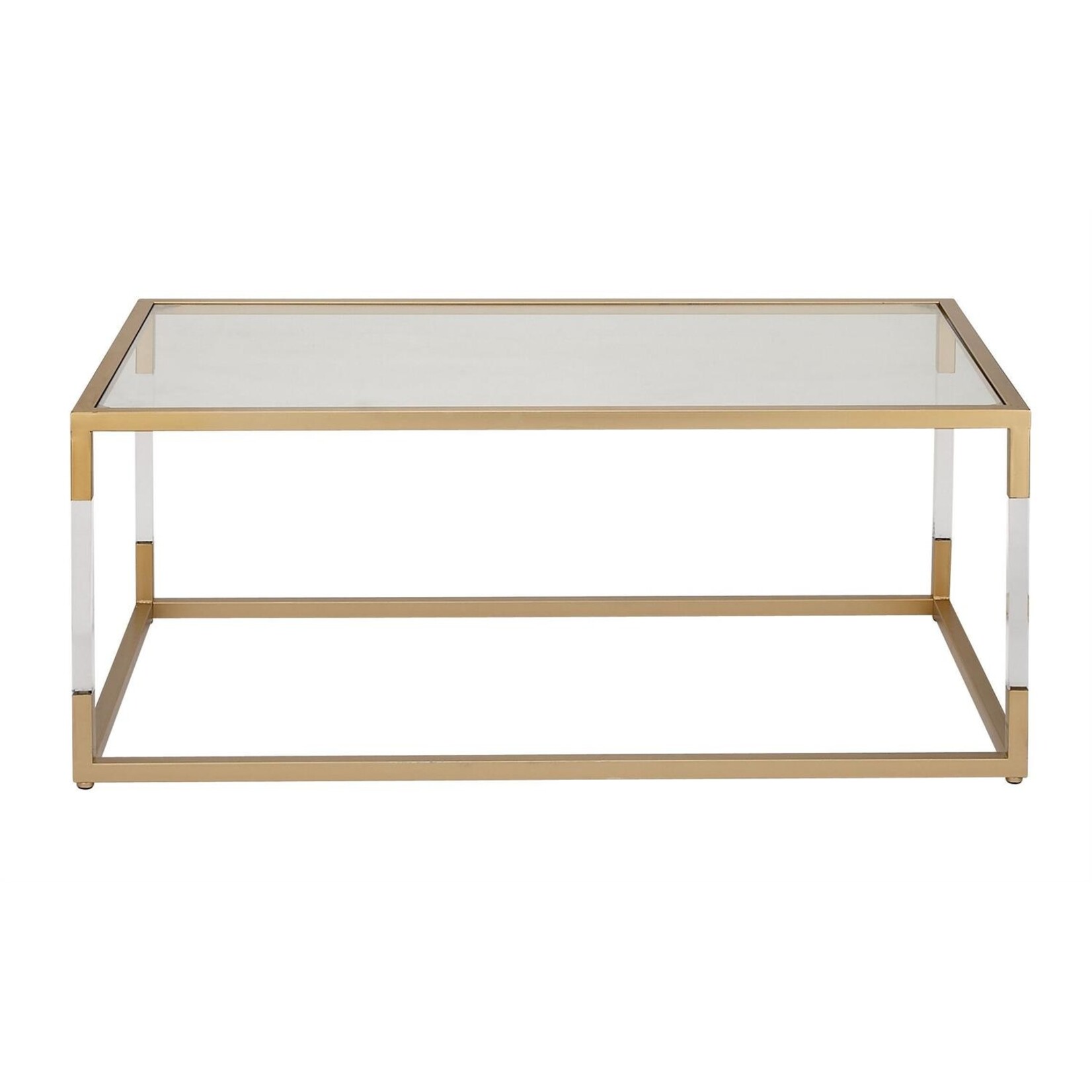 Deco Marche Gold Metal Open Framed Coffee Table with Clear Glass Top and Acrylic Legs