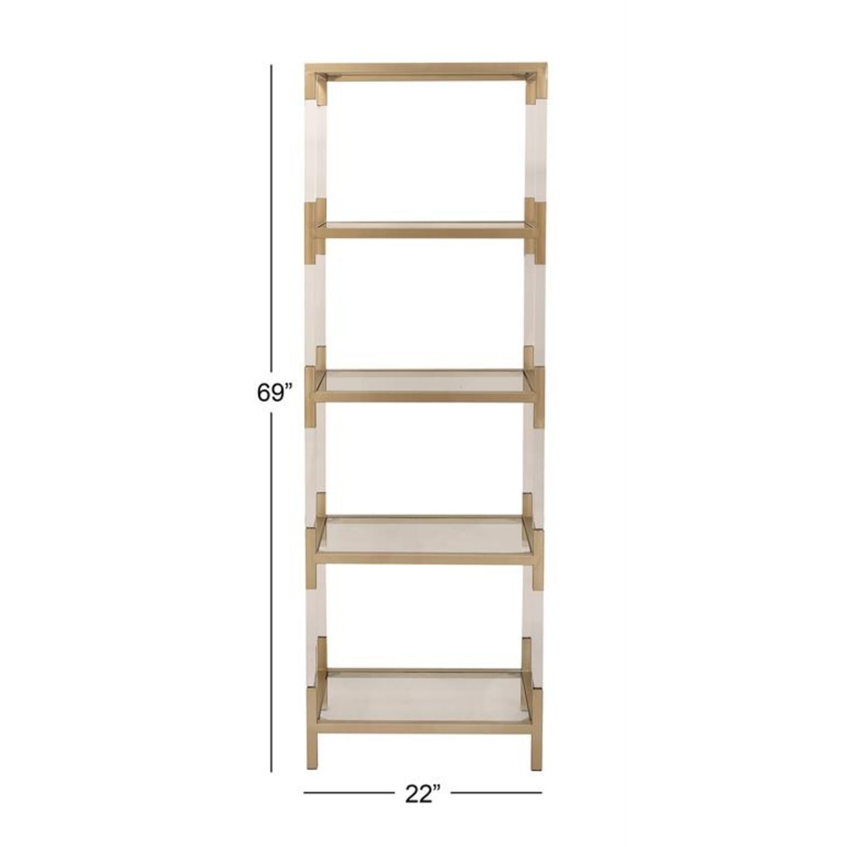 Deco Marche Gold Metal Cube Shaped 4 Tier Storage Shelving Unit with Clear Glass Top and Acrylic Legs