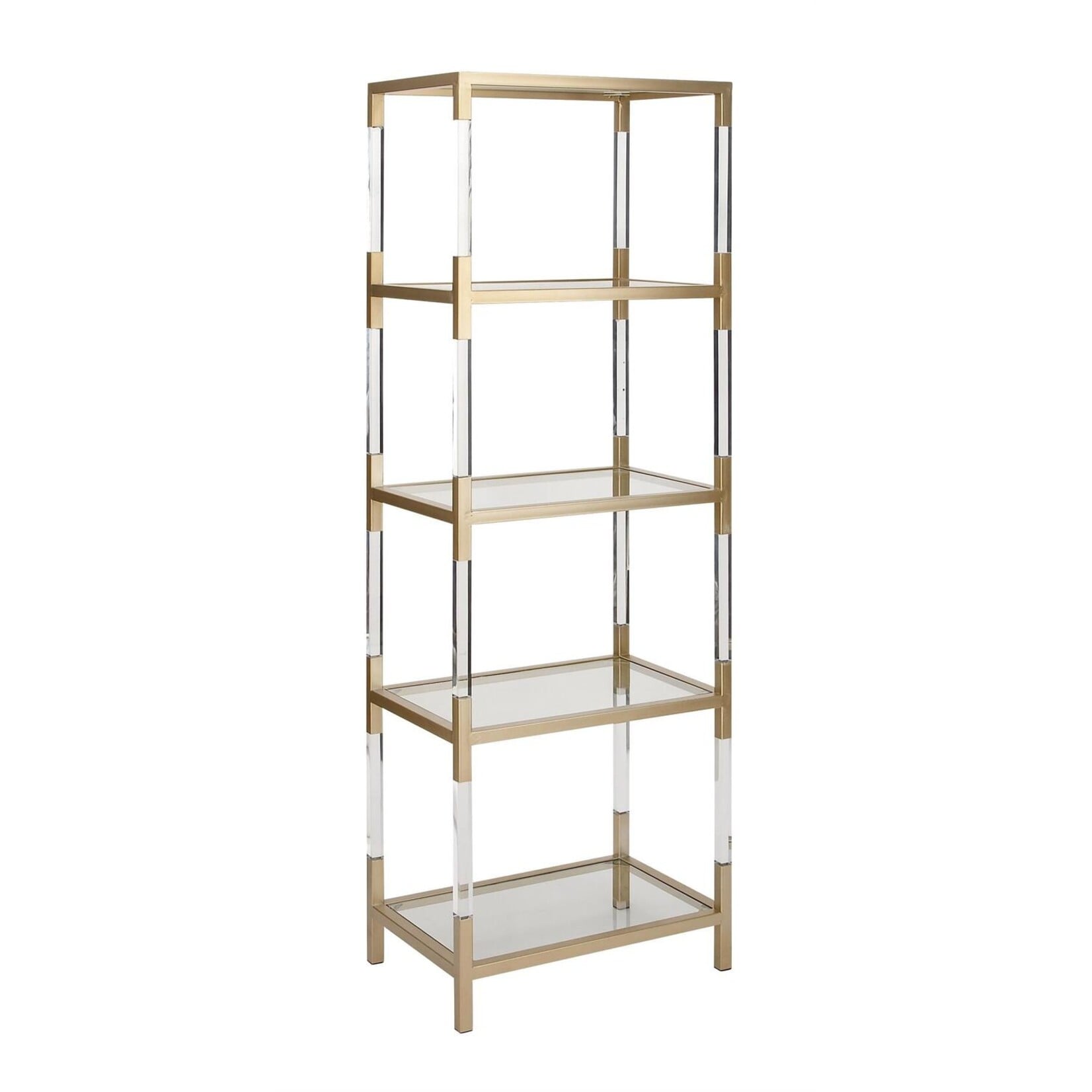 Deco Marche Gold Metal Cube Shaped 4 Tier Storage Shelving Unit with Clear Glass Top and Acrylic Legs