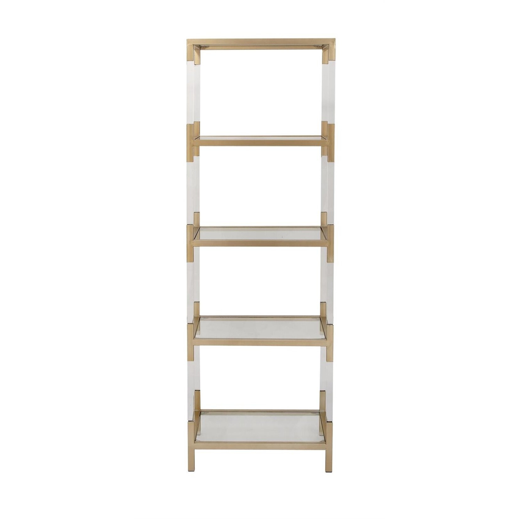 Deco Marche Gold Metal Cube Shaped 4 Tier Storage Shelving Unit with Clear Glass Top and Acrylic Legs