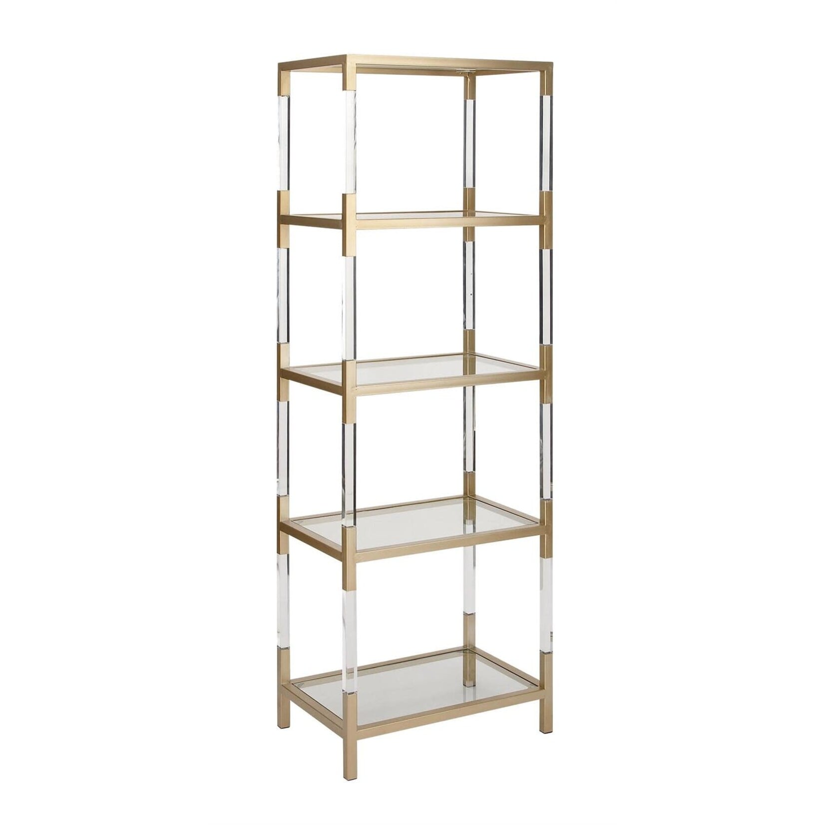 Deco Marche Gold Metal Cube Shaped 4 Tier Storage Shelving Unit with Clear Glass Top and Acrylic Legs