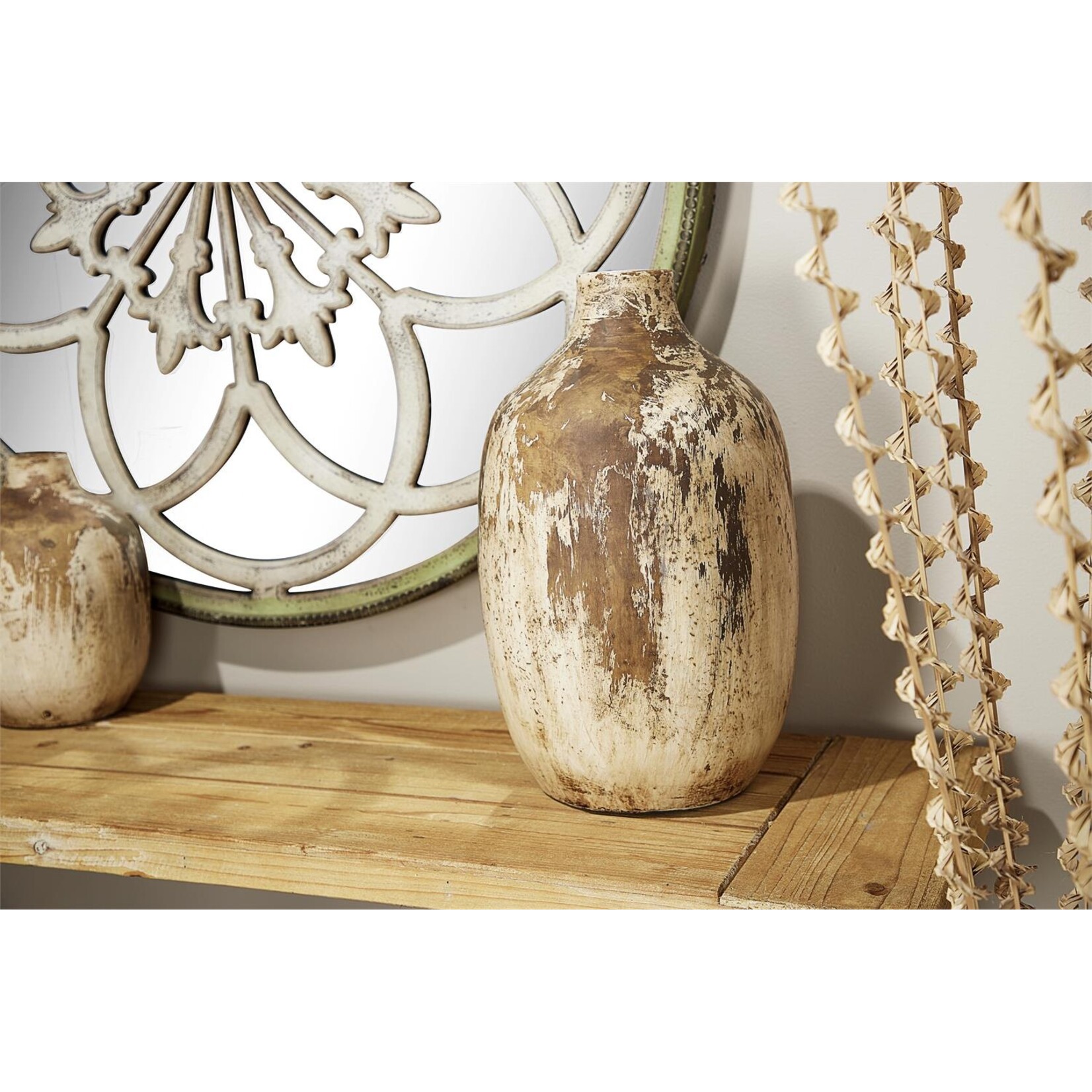 Deco Marche Beige Ceramic Handmade Distressed Vase