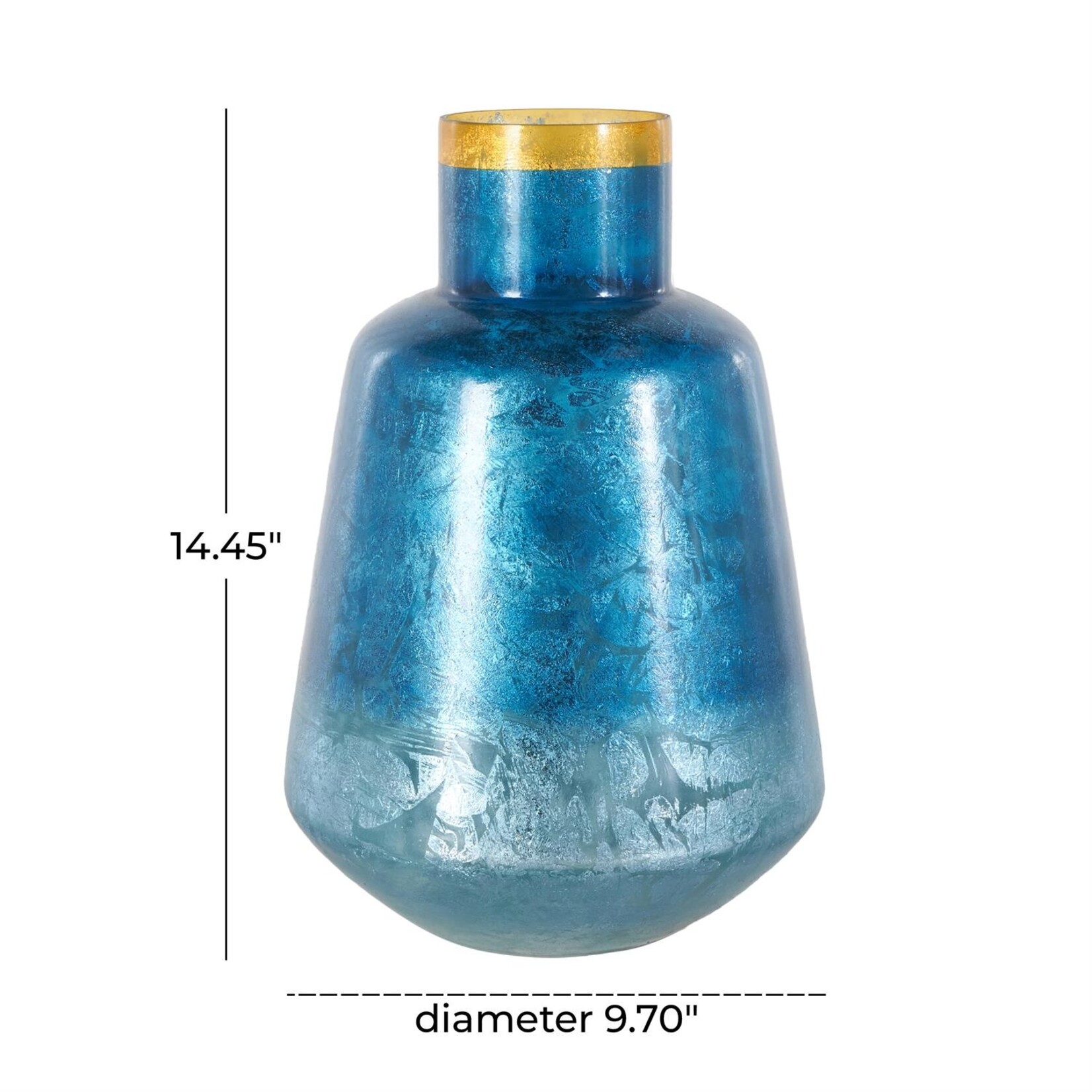 Deco Marche Blue Glass Handmade Decorative Vase with Gold Rim