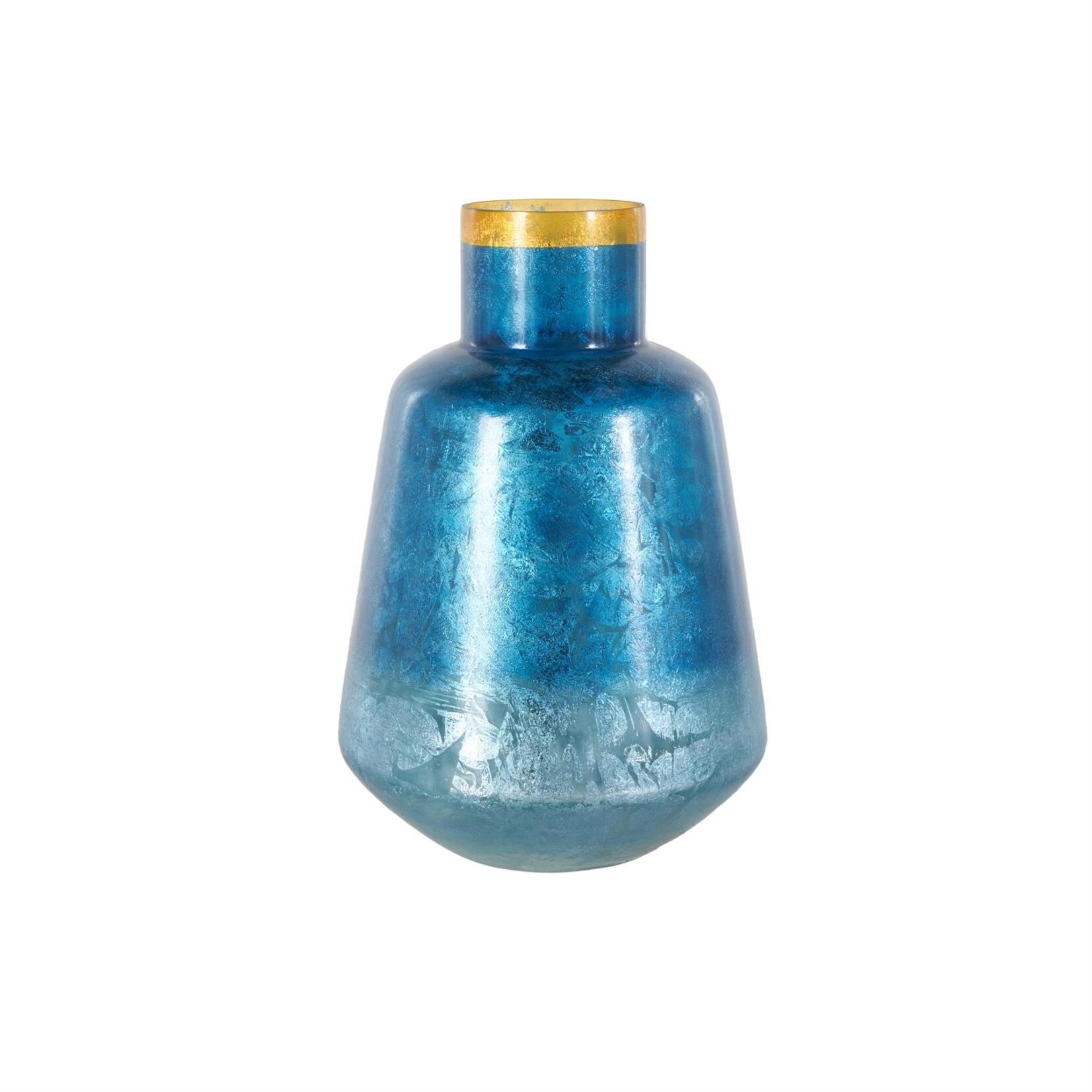 Deco Marche Blue Glass Handmade Decorative Vase with Gold Rim