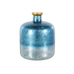 Deco Marche Blue Glass Handmade Decorative Vase with Gold Rim, 10" x 10" x 12"