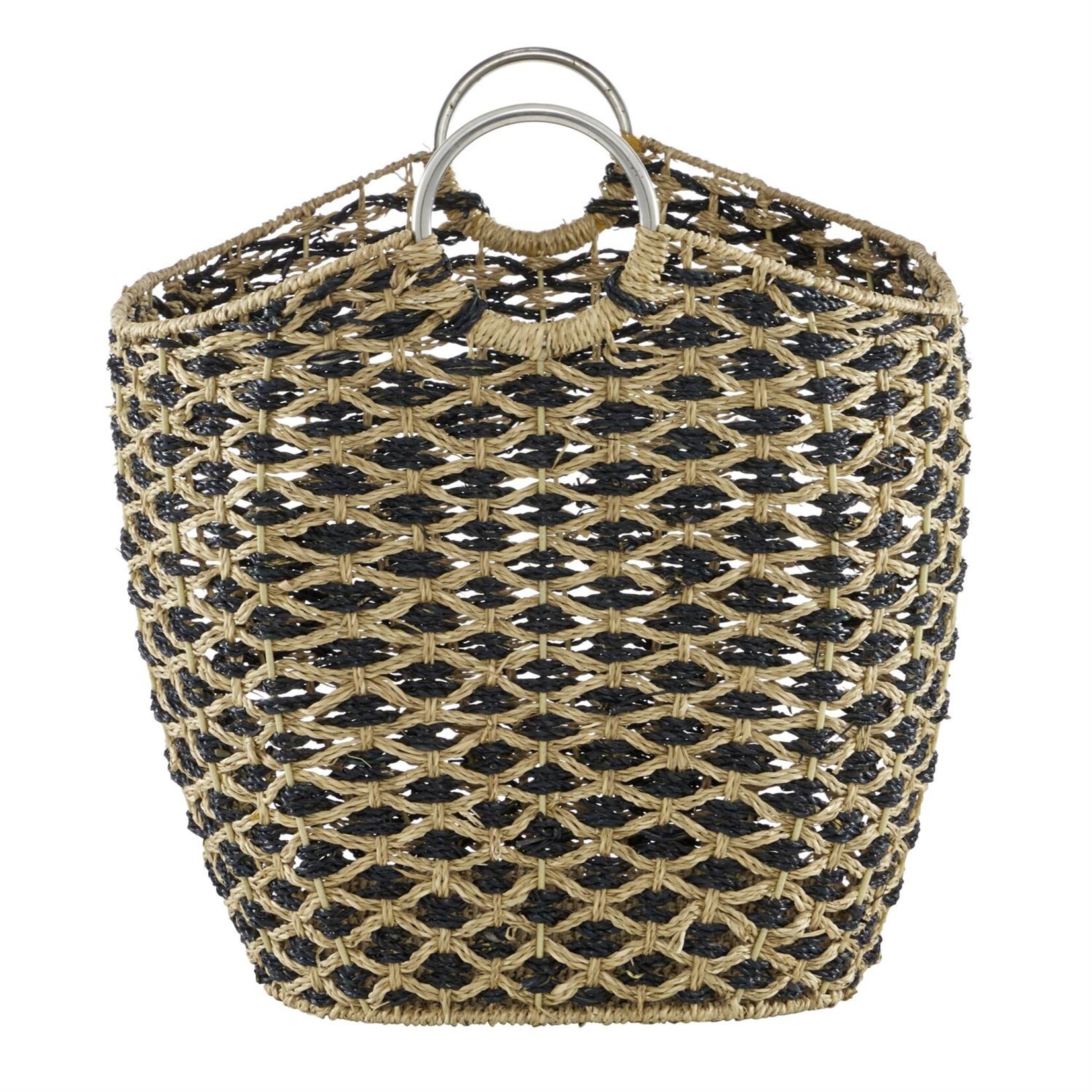 Deco Marche Brown Seagrass Handmade Storage Basket with Metal Handles, 21" x 18" x 21"