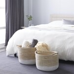 Deco Marche White Seagrass Handmade Two Toned Storage Basket with Handles, Set of 2 18", 20"W 9