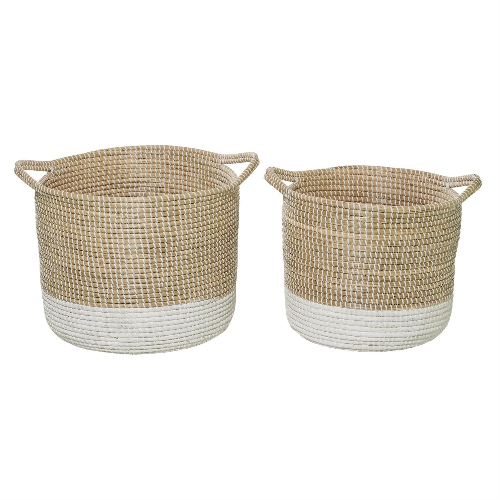 Deco Marche White Seagrass Handmade Two Toned Storage Basket with Handles, Set of 2 18", 20"W 9