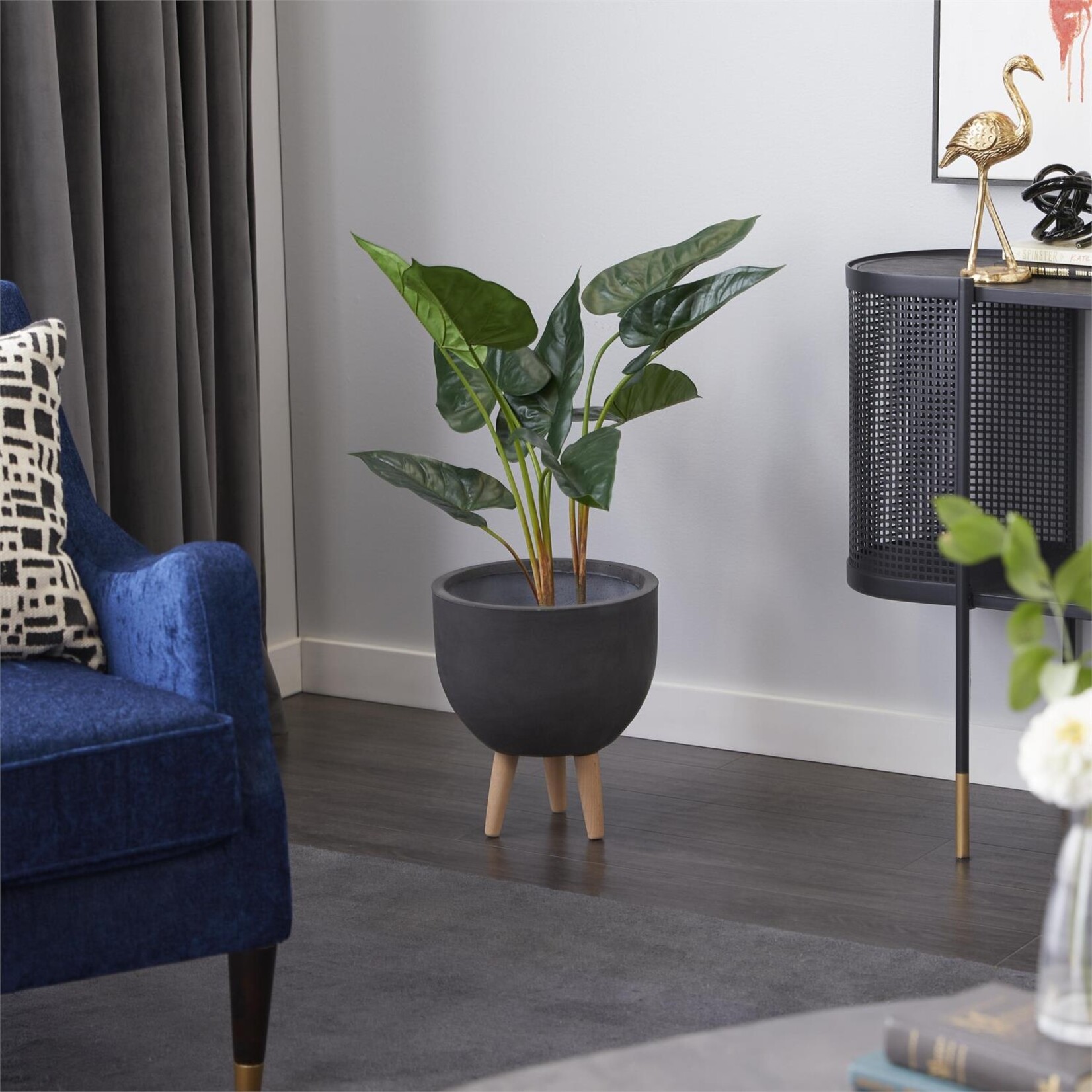 Deco Marche Green Faux Foliage Anthurium Indoor Outdoor Artificial Plant with Black Plastic Pot, 26" x 27" x 28"