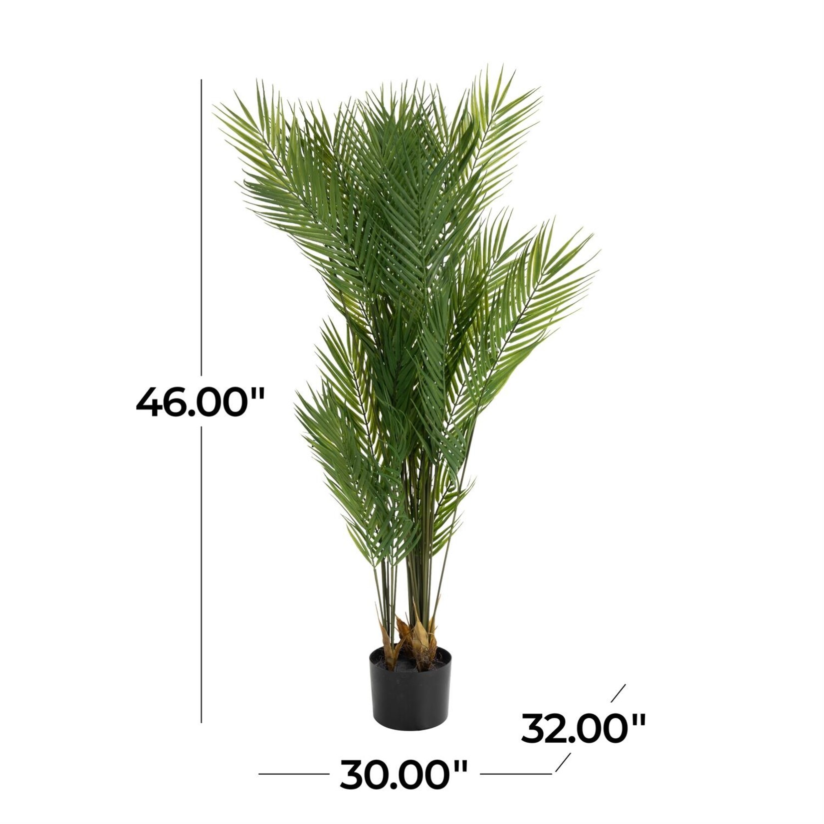 Deco Marche Green Faux Foliage Kwai Palm Indoor Outdoor Artificial Plant with Black Round Pot, 30" x 32" x 46"