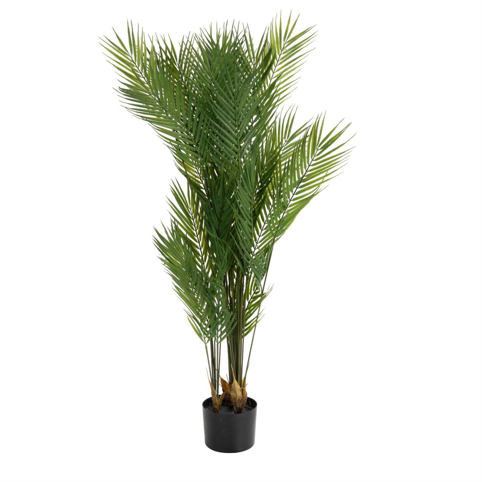 Deco Marche Green Faux Foliage Kwai Palm Indoor Outdoor Artificial Plant with Black Round Pot, 30" x 32" x 46"