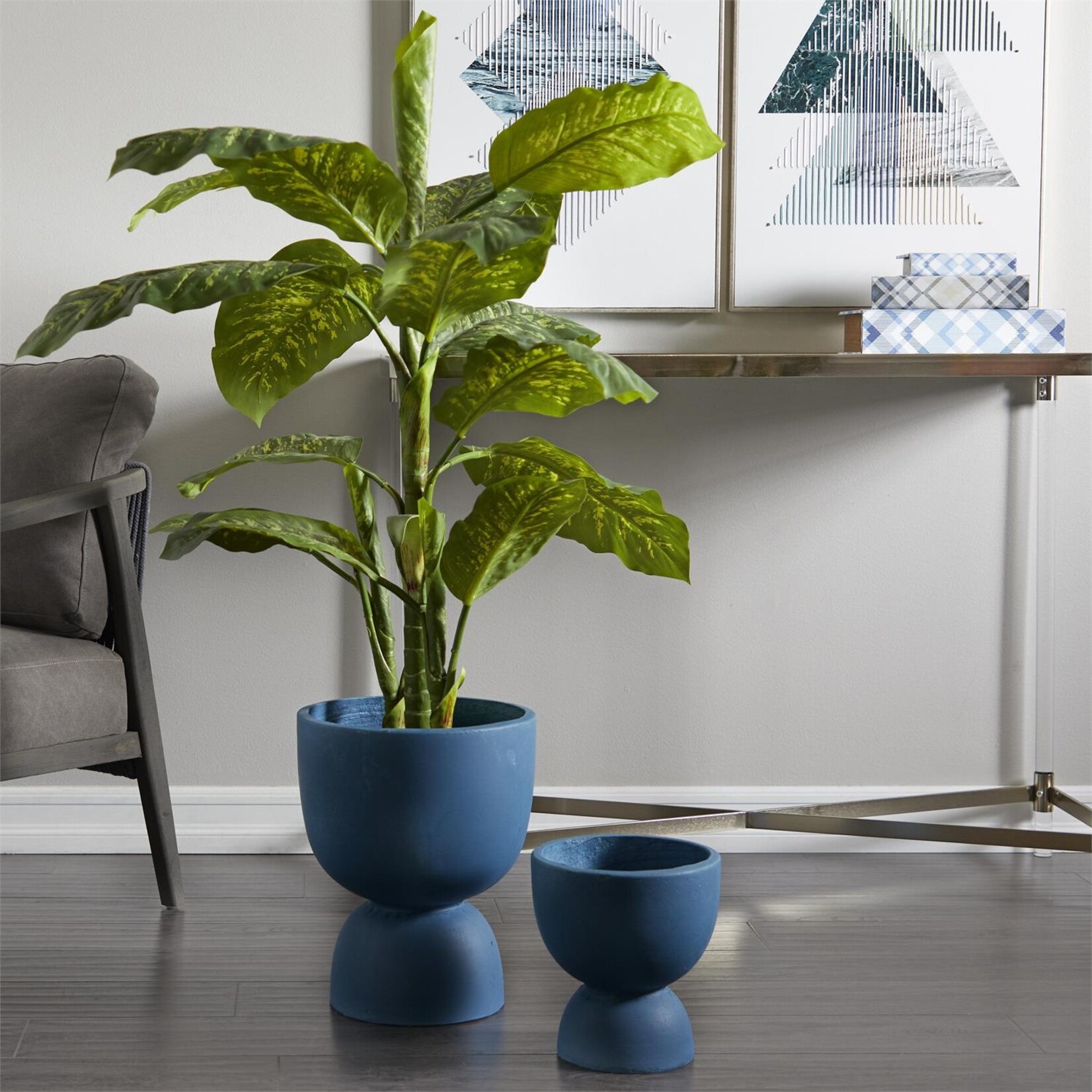 Deco Marche Blue Magnesium Oxide Indoor Outdoor Planter, Set of 2 15", 9"H