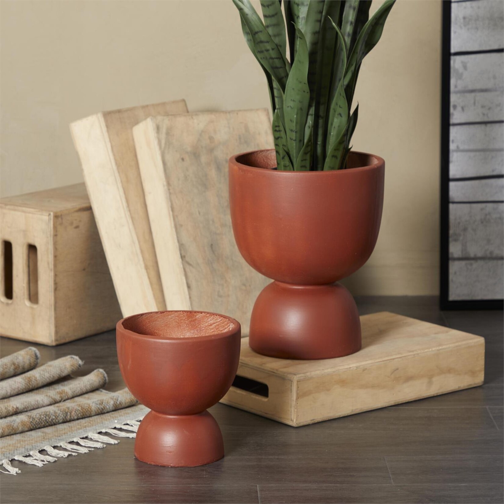 Deco Marche Red Magnesium Oxide Indoor Outdoor Planter, Set of 2 15", 9"H