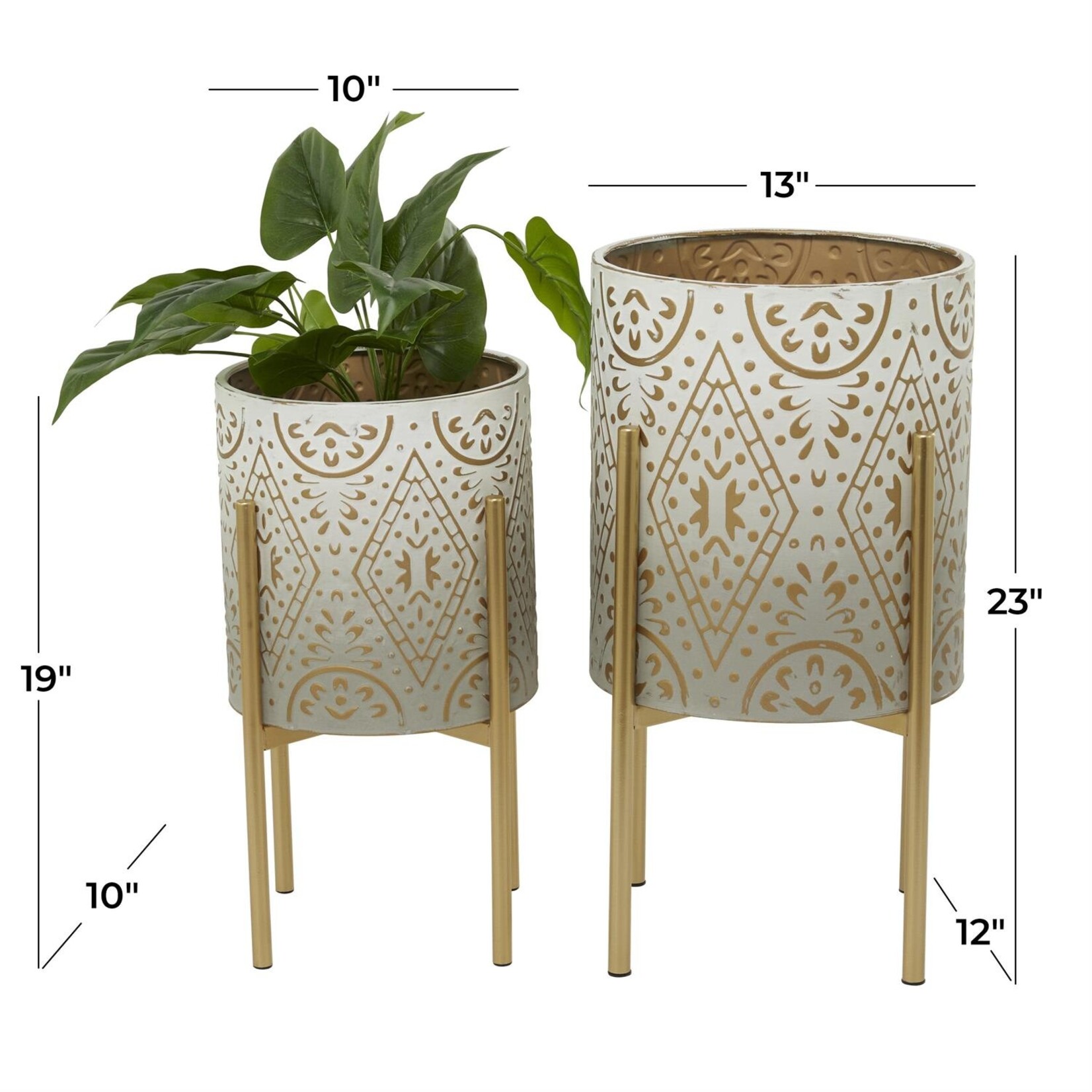 Deco Marche Cream Metal Moroccan Indoor Outdoor Planter with Removable Stand, Set of 2 23", 19"H