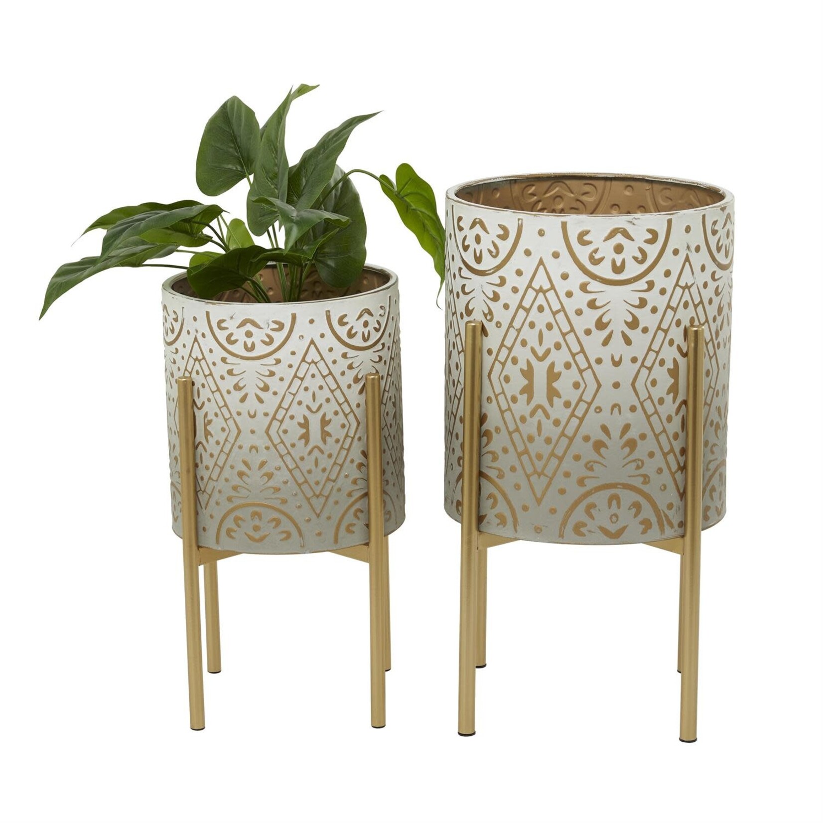 Deco Marche Cream Metal Moroccan Indoor Outdoor Planter with Removable Stand, Set of 2 23", 19"H