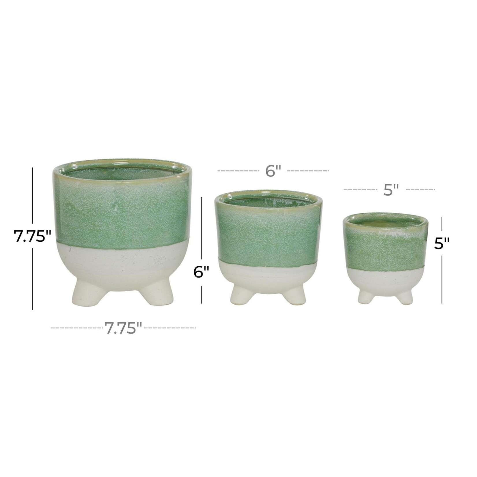 Deco Marche Green Ceramic Indoor Outdoor Planter, Set of 3 5", 6", 8"H