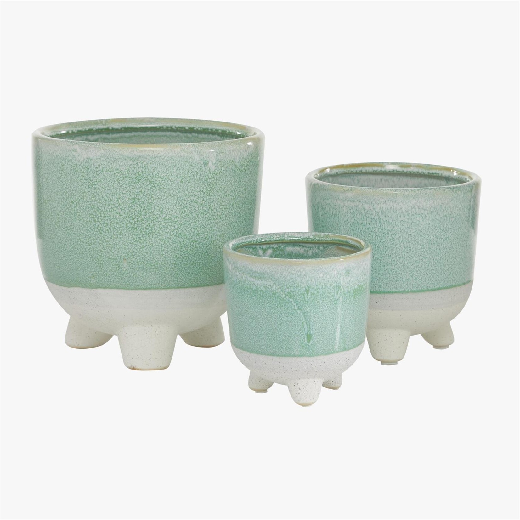 Deco Marche Green Ceramic Indoor Outdoor Planter, Set of 3 5", 6", 8"H