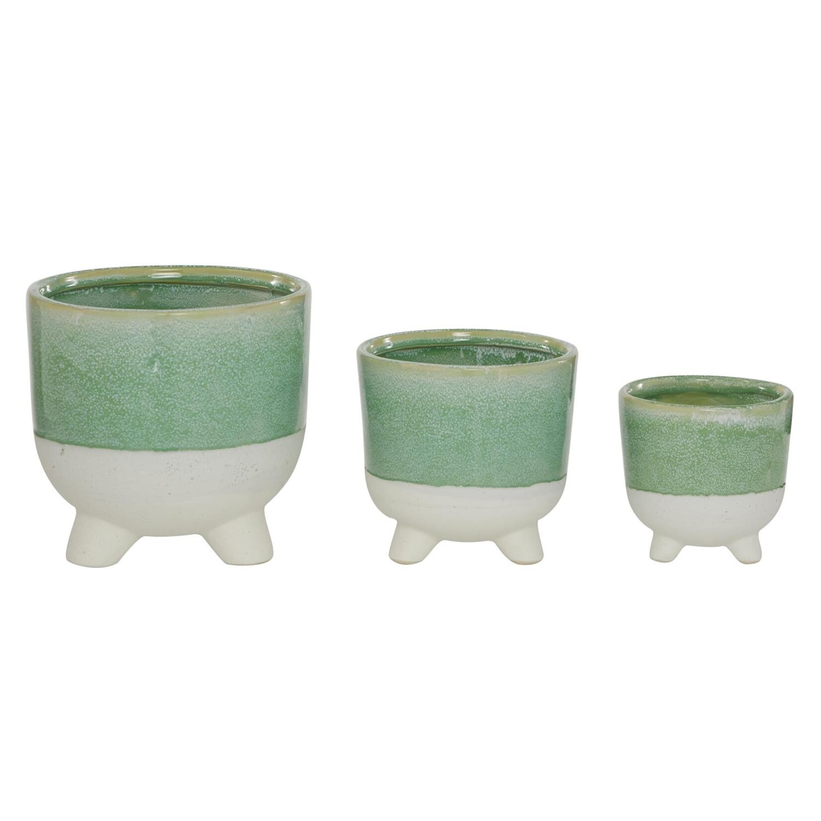 Deco Marche Green Ceramic Indoor Outdoor Planter, Set of 3 5", 6", 8"H