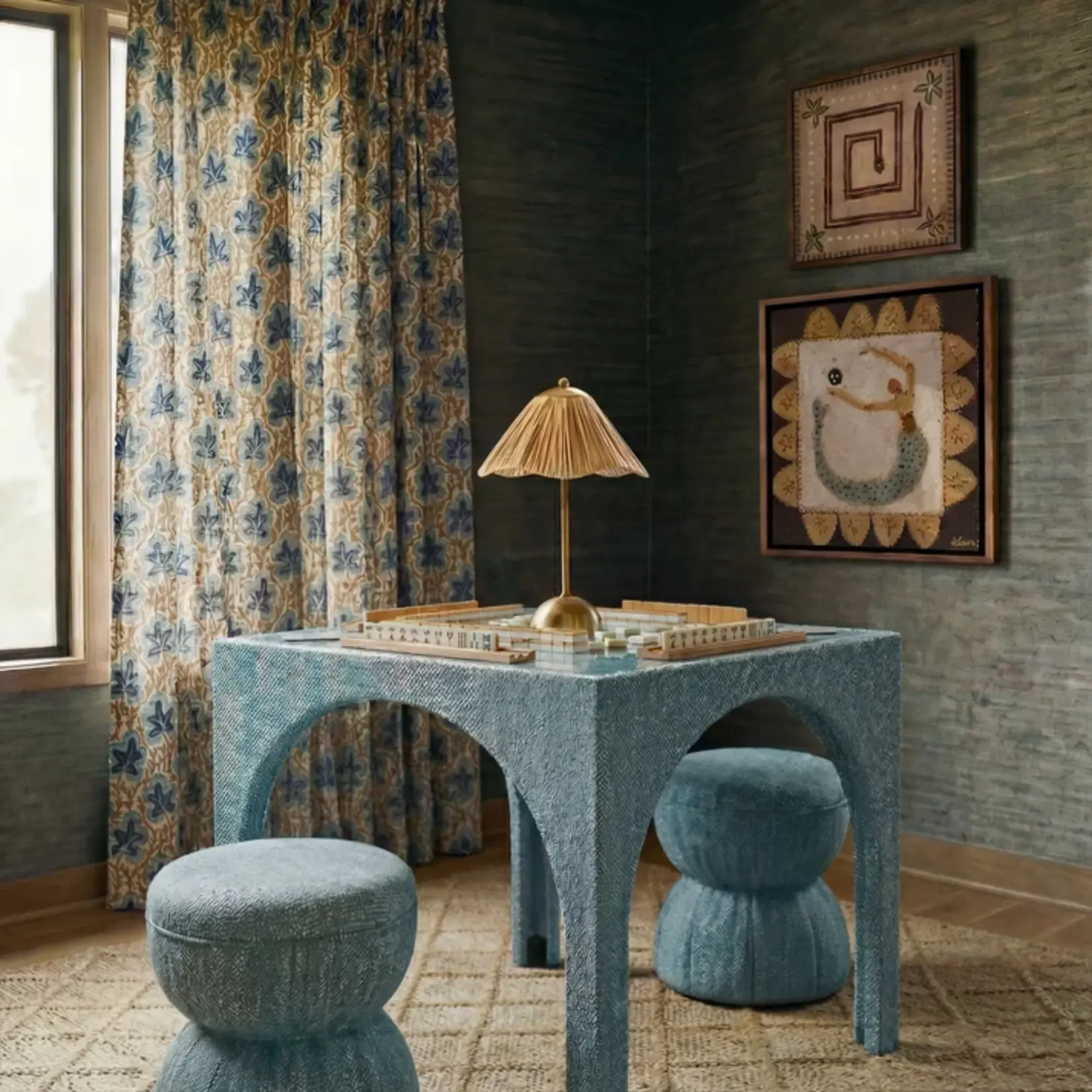TOV Tomlin Teal Game Table and Ottoman Set
