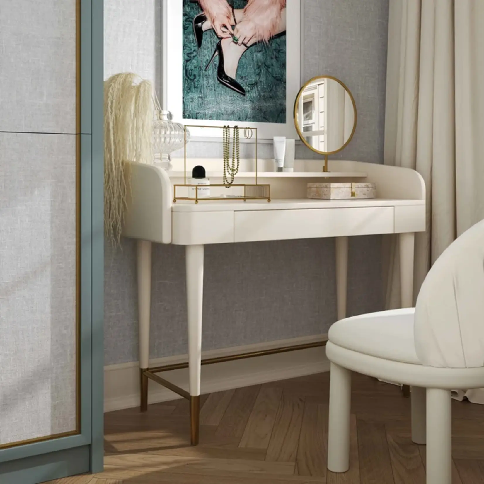 TOV Penelope Cream	Vegan Leather Wrapped Vanity Desk
