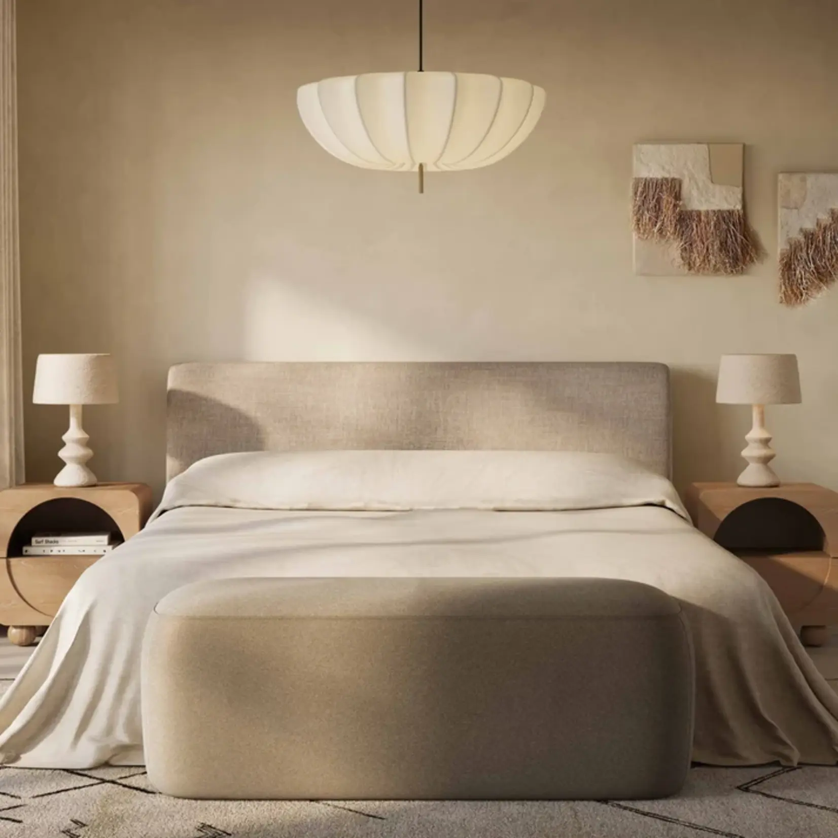 TOV Taupe Isla Textured Velvet King Bed