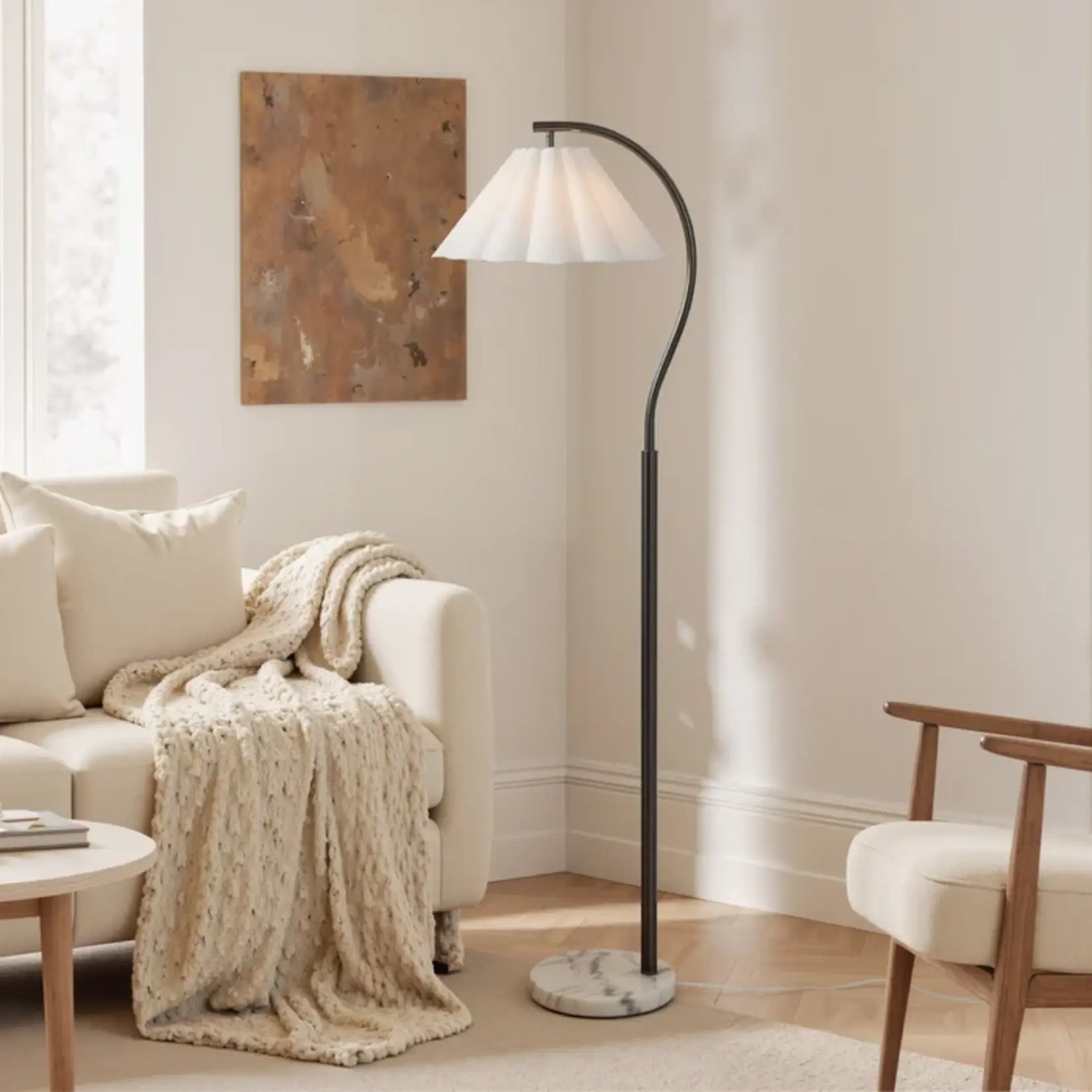 Stylecraft Steel Floor Lamp - white w/ marble bottom (L5M)