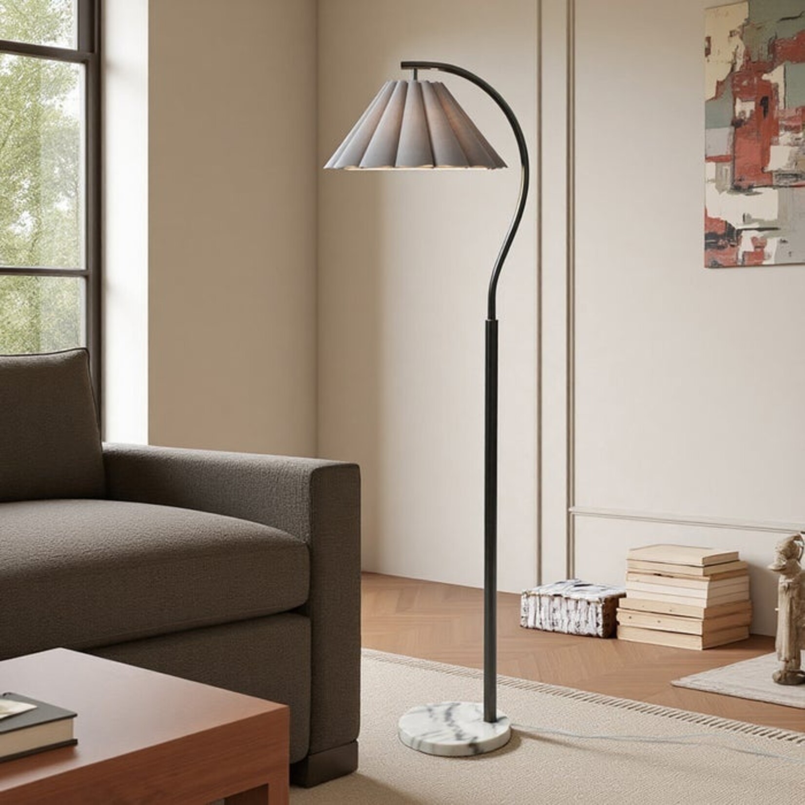 Stylecraft Steel Floor Lamp Grey w/ Marble Bottom (L2LL)