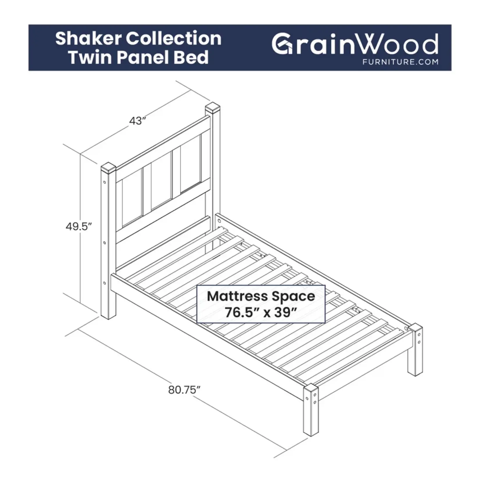 GrainWood Shaker Twin Bed - Natural