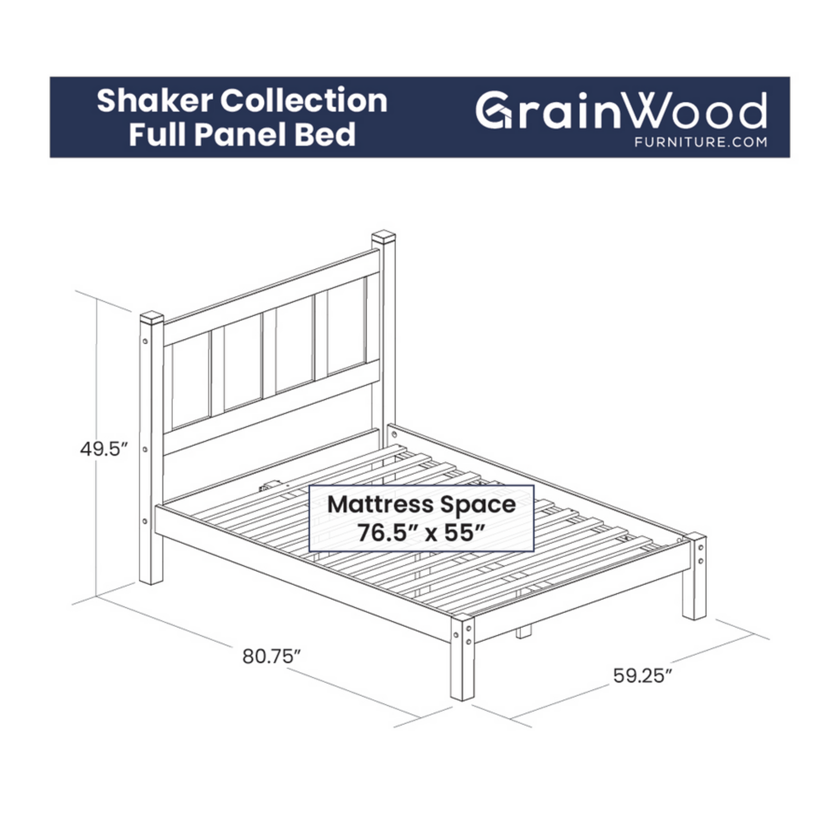 GrainWood Shaker Full Bed - Walnut