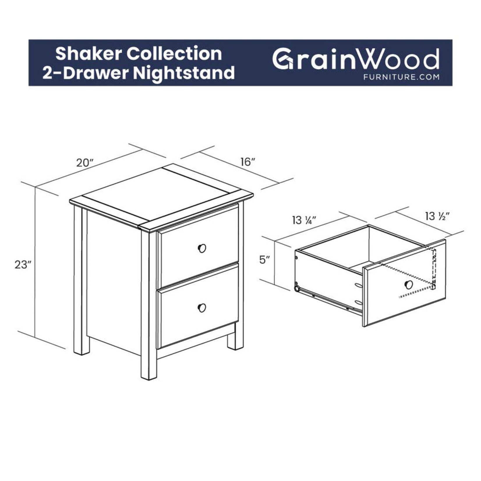 GrainWood Shaker Nightstand - Walnut