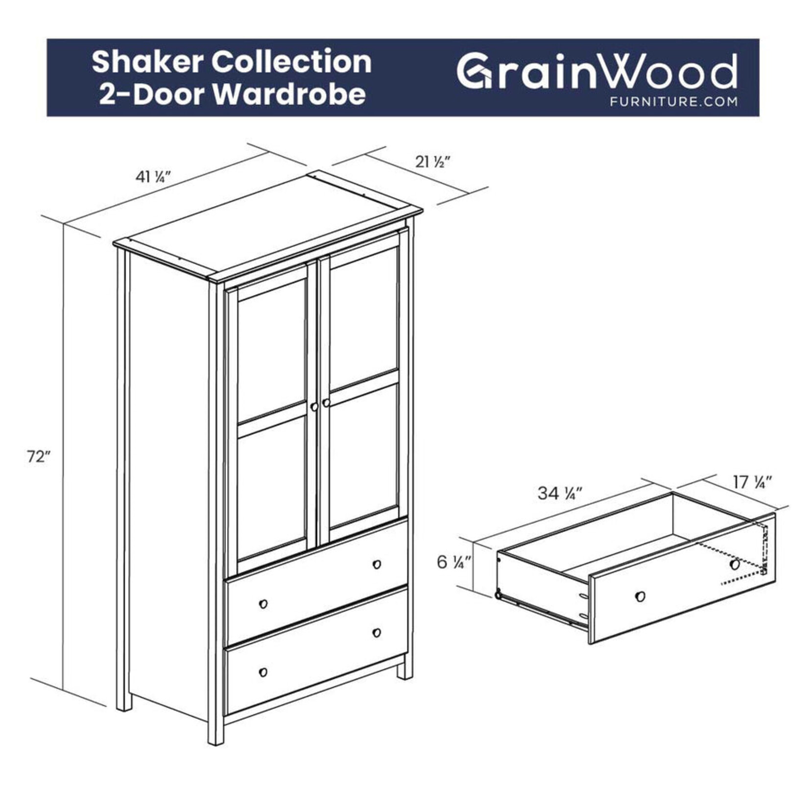 GrainWood Shaker 2 Door Wardrobe - Walnut