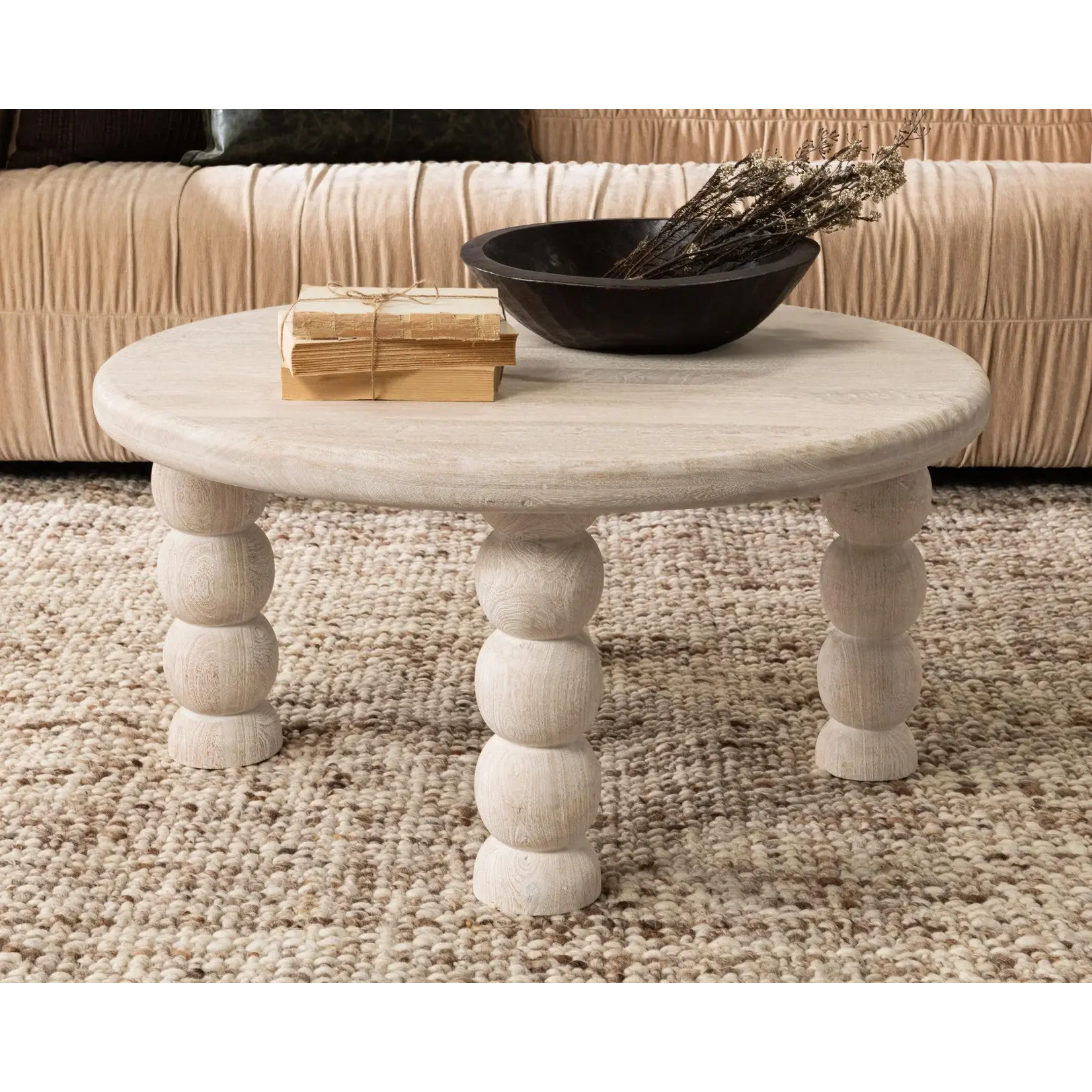 Classic Home Adir 36" Round Coffee Table Cream