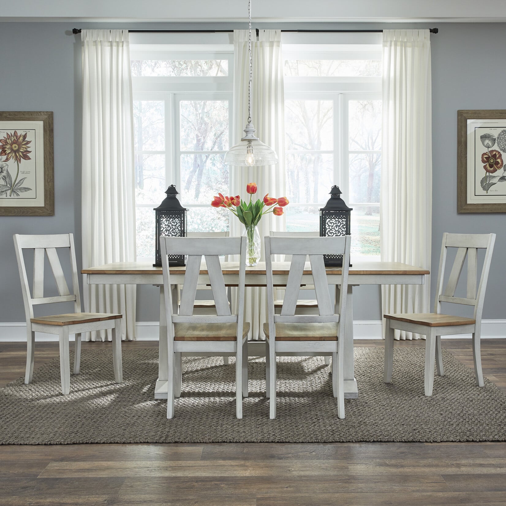 Liberty Furniture Lindsey Farm 7pc Trestle Table Set White
