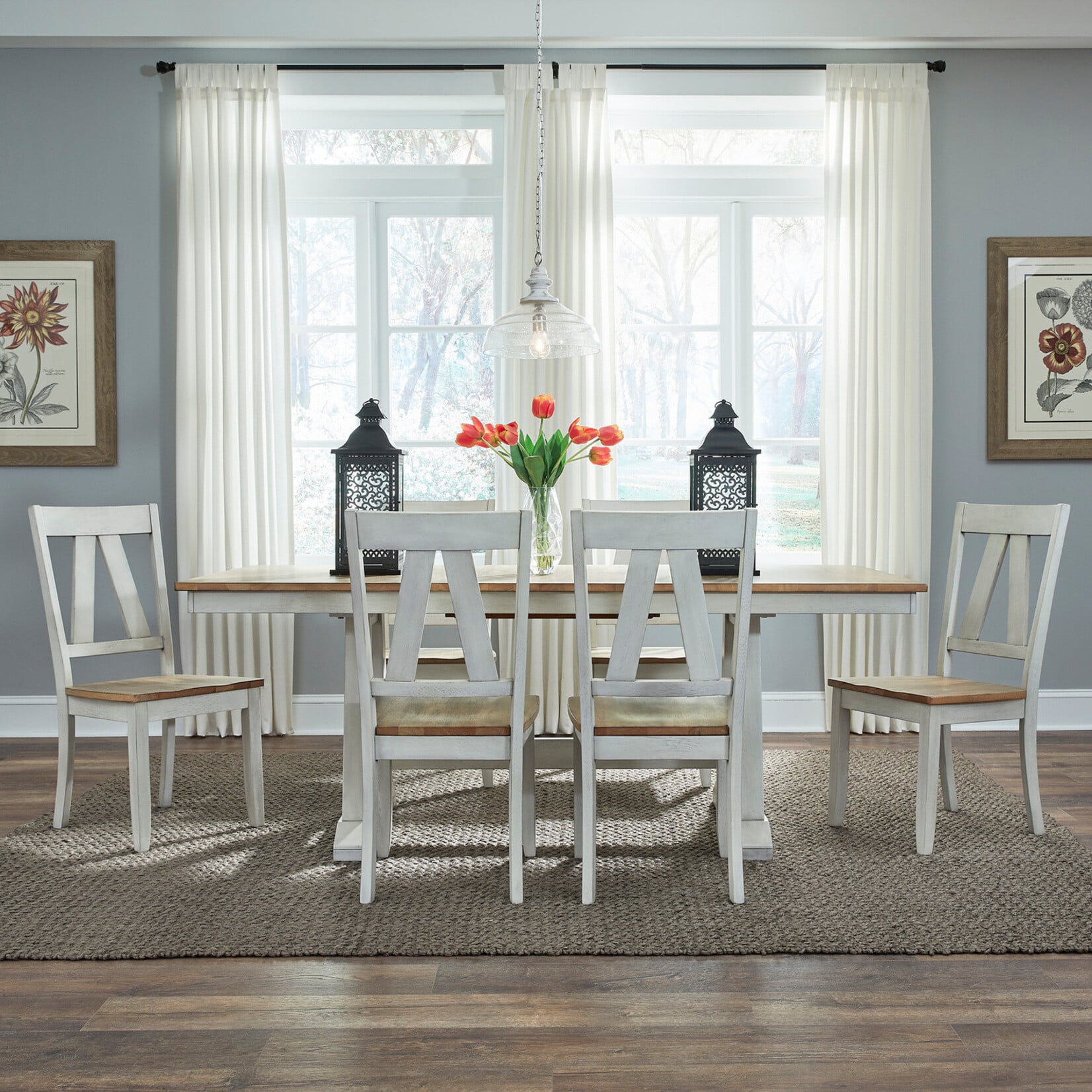 Liberty Furniture Lindsey Farm 7pc Trestle Table Set White