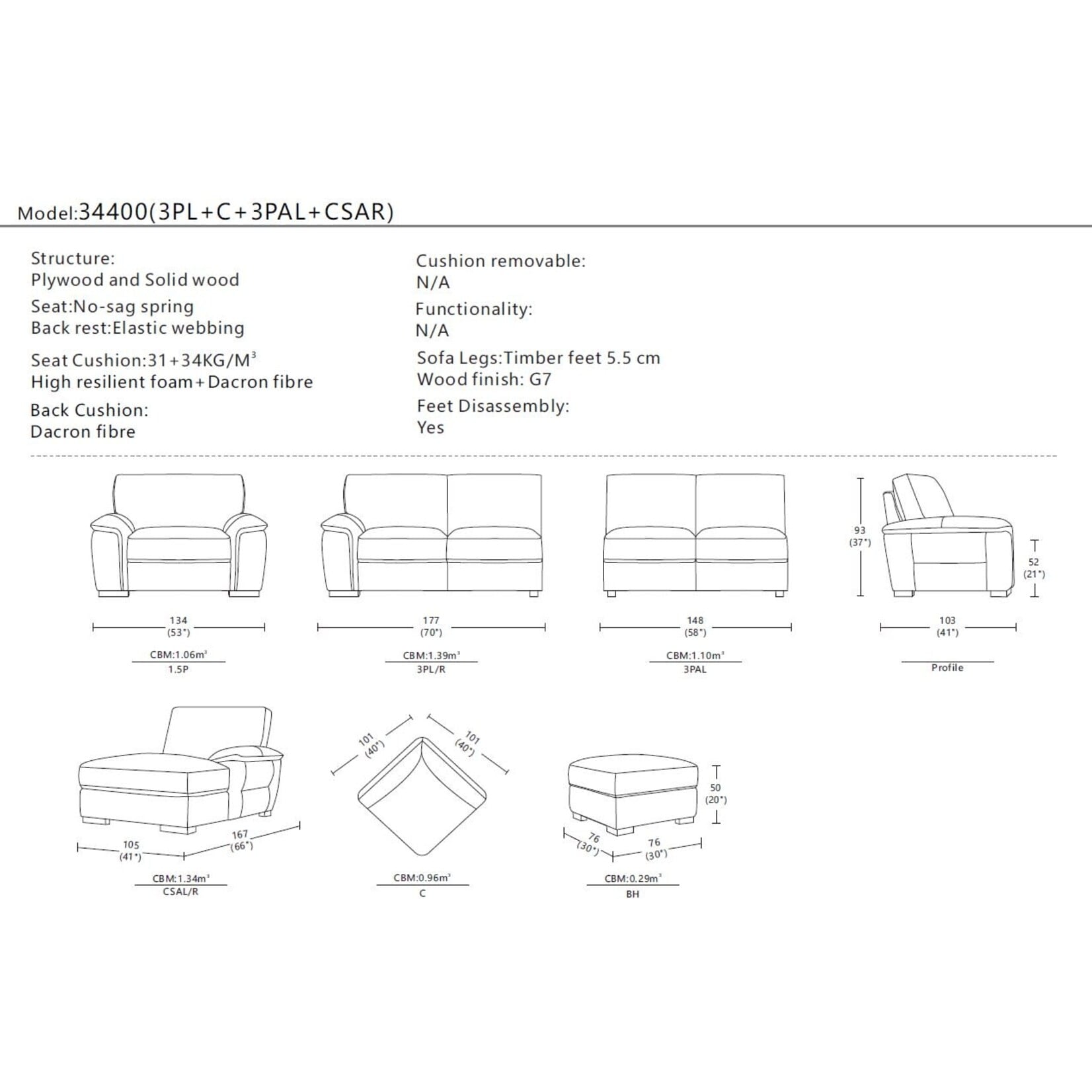 4pc Sectional TB34400 GLM4412 Sedona Leather
