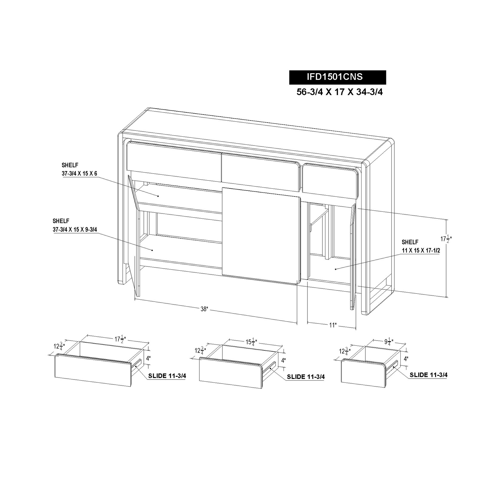 IFD Evoke	3 Drawer 3 Door Console (FW)
