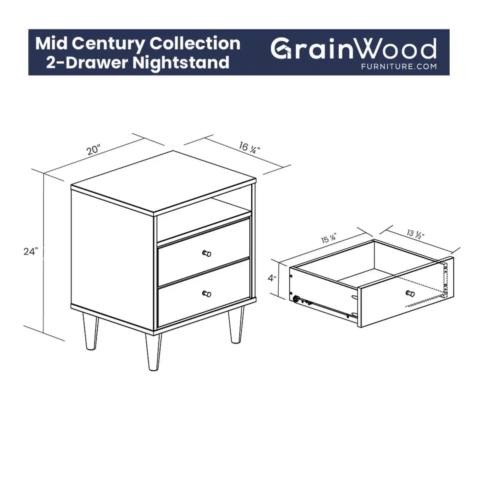 GrainWood Mid Century N/Stand Brushed Natural