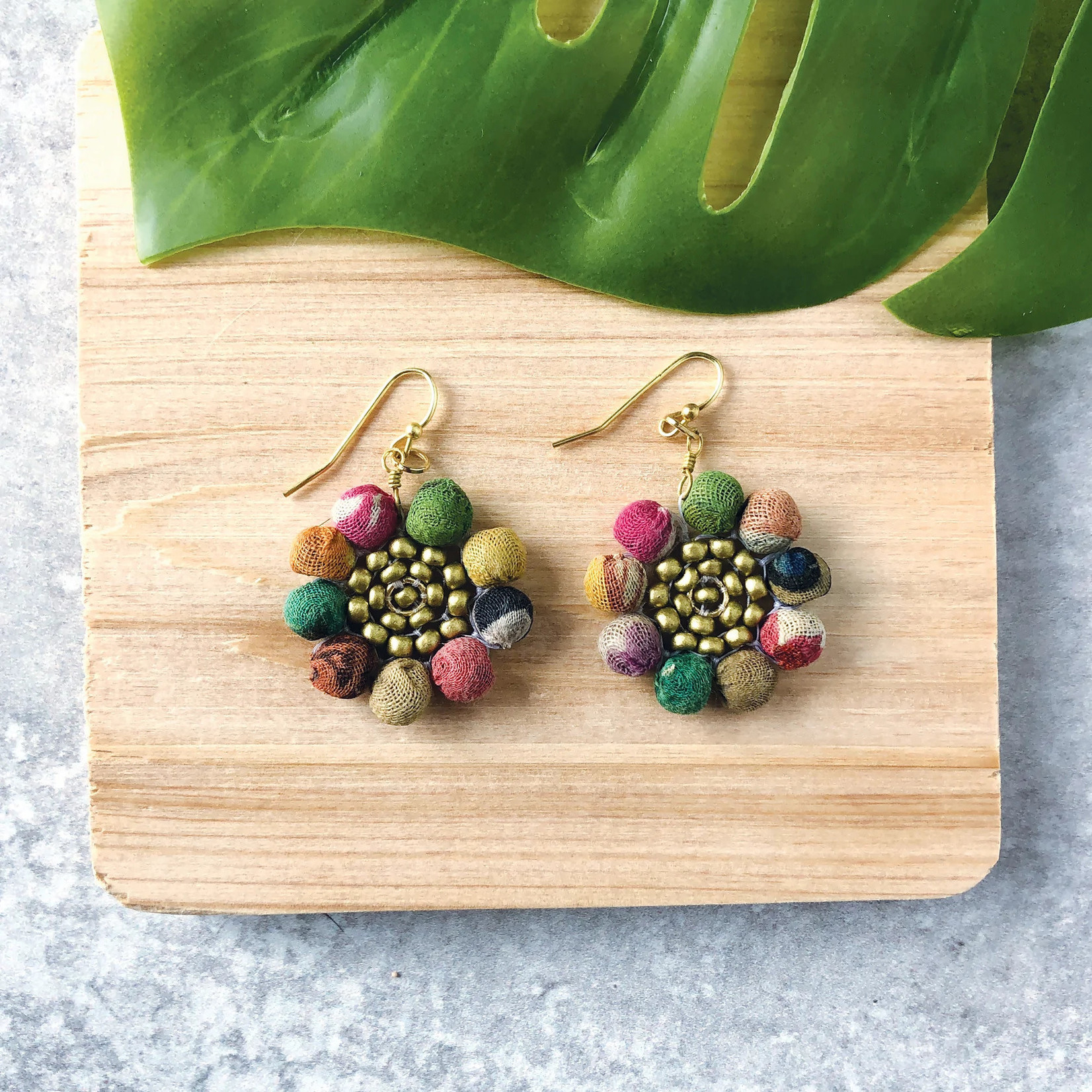 India Earrings Kantha Sunflower